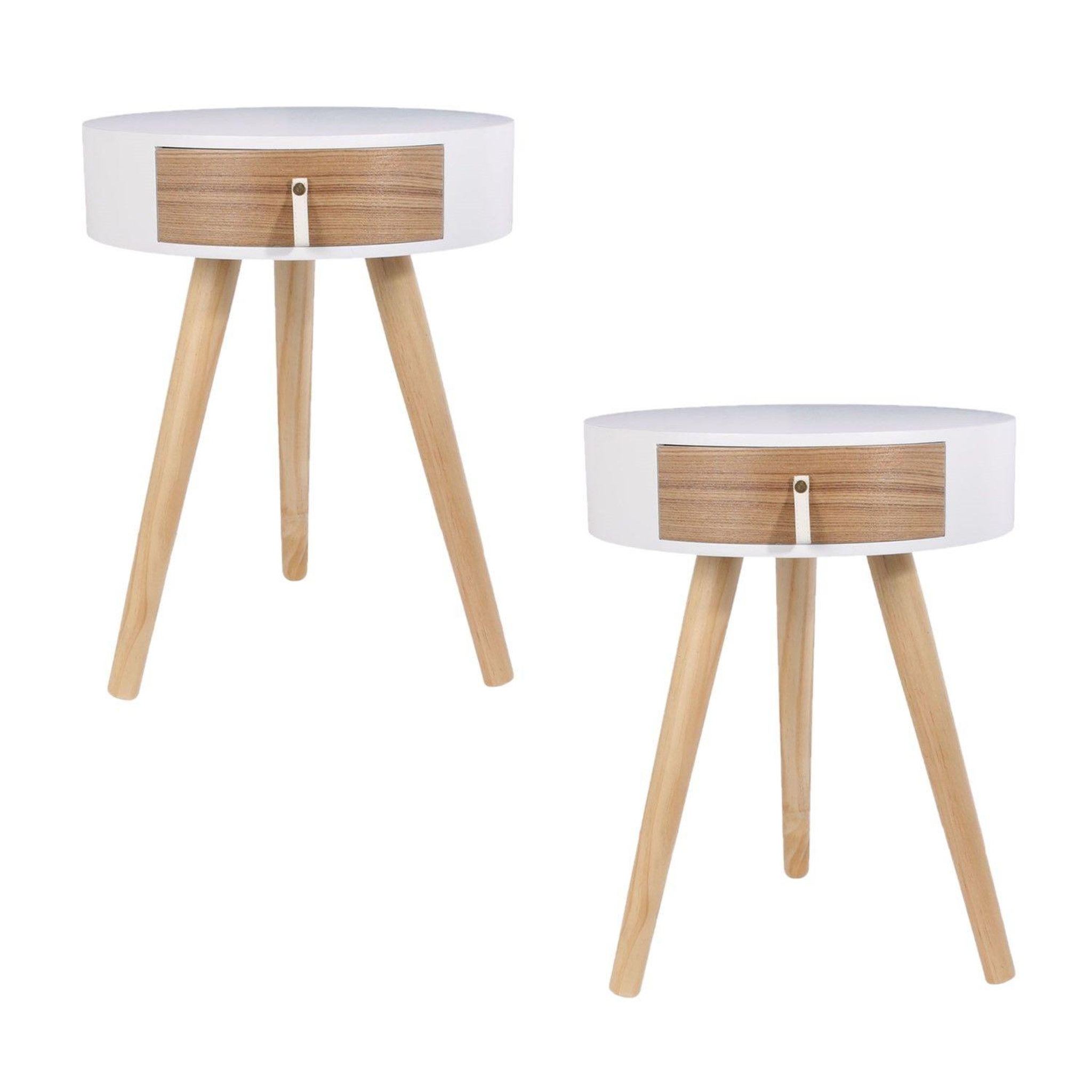 The Home Deco Factory Lot de 2 tables de chevet scandinaves Nora. Coloris disponibles : Blanc