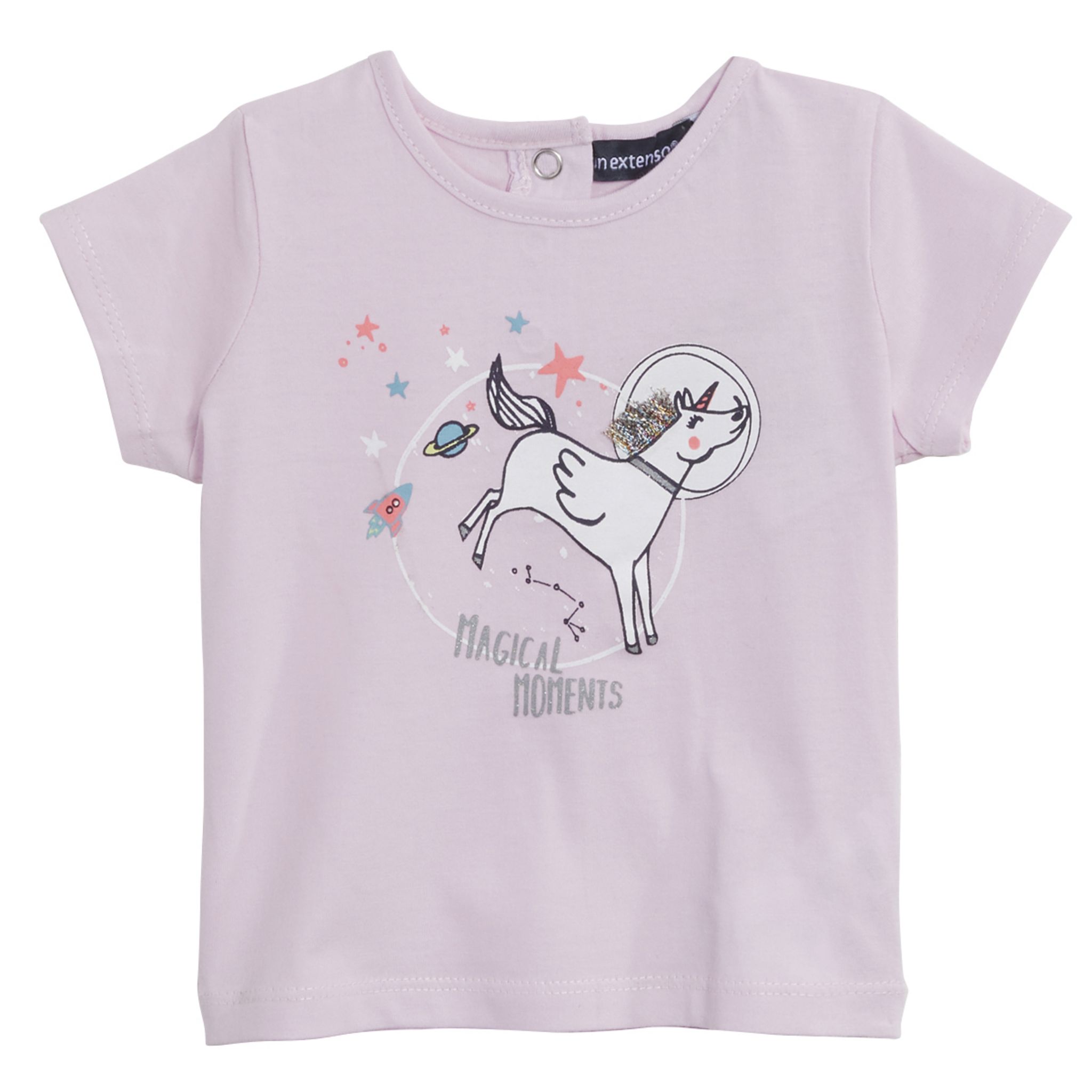 T-shirt Fille Licorne - Blanc, Manches Courtes, 100% Coton, Motif Licorne Colorée