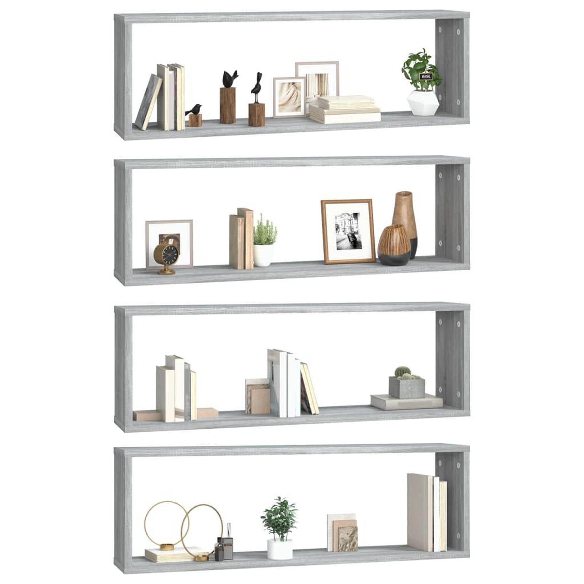 Voir la diapositive 4 : VIDAXL Etageres murales cubiques 4 pcs Sonoma gris 80x15x26,5 cm