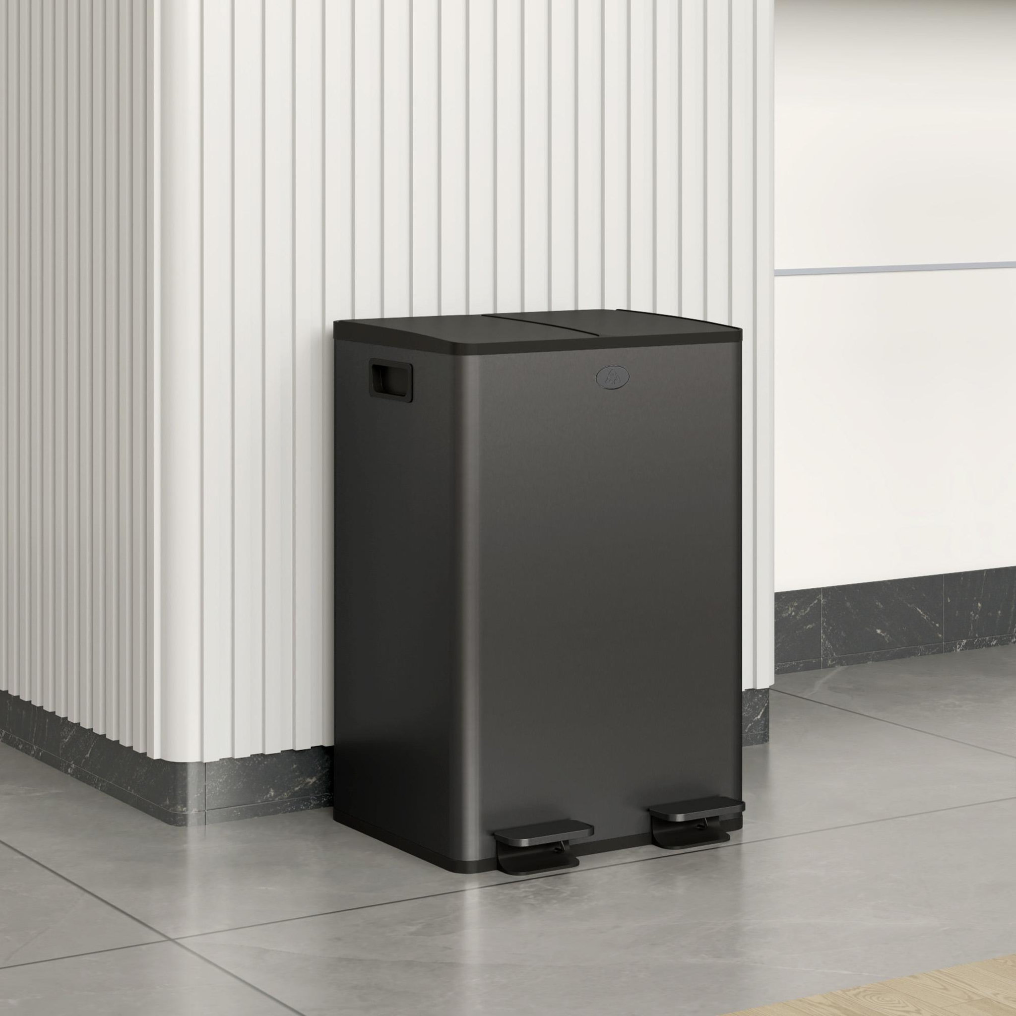 Voir la diapositive 6 : HOMCOM Poubelle de cuisine tri selectif 2 x 28l - poubelle à pédales - acier inox