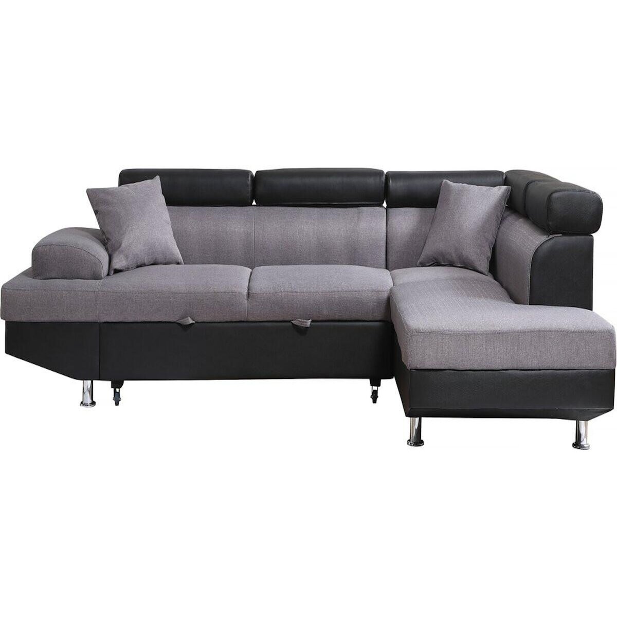 Habitat et Jardin Canapé d'angle convertible  Sophia luxe  - 265 x 190.5 x 80/91 cm - Noir / Gris - 5 places - Angle droit