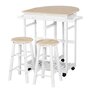 Voir la diapositive 1 : HOMCOM Ensemble table de bar pliable sur roulettes avec étagère et 2 tiroirs + 2 tabourets bois pin MDF blanc chêne clair