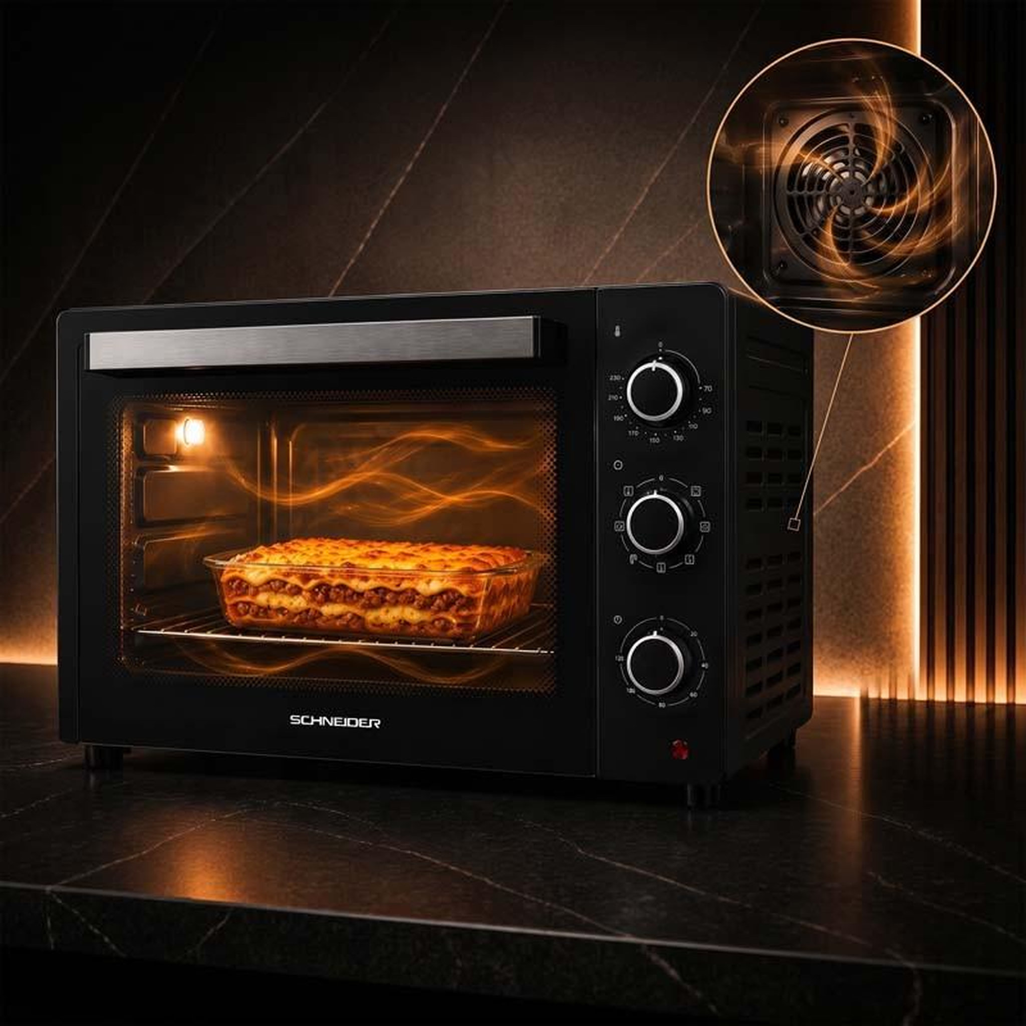 Voir la diapositive 6 : SCHNEIDER Schneider - sceo2345ctb - noir - four électrique 45 l posable - chaleur tournante - 1700 w