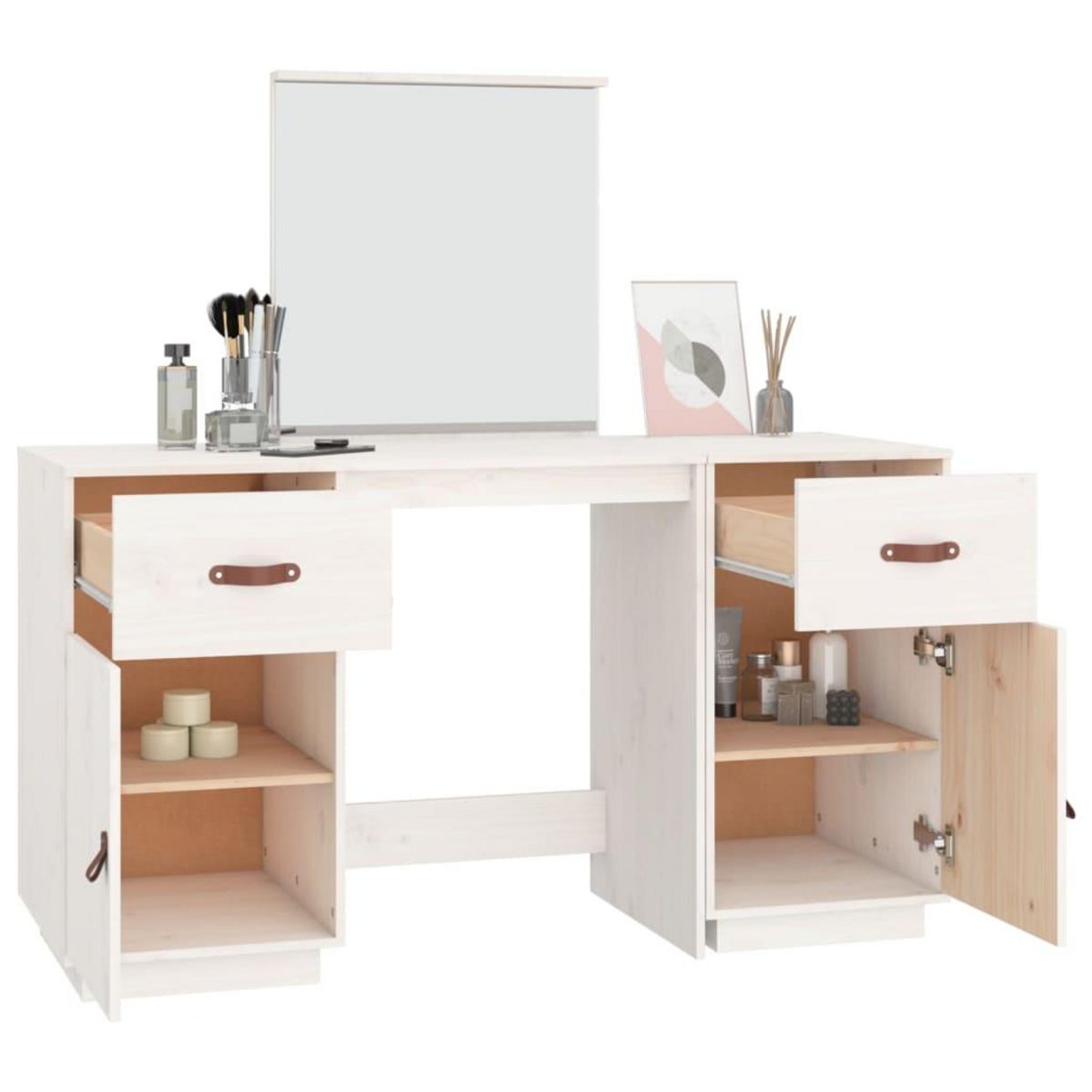 VIDAXL Ensemble de coiffeuse avec miroir Blanc Bois de pin solide