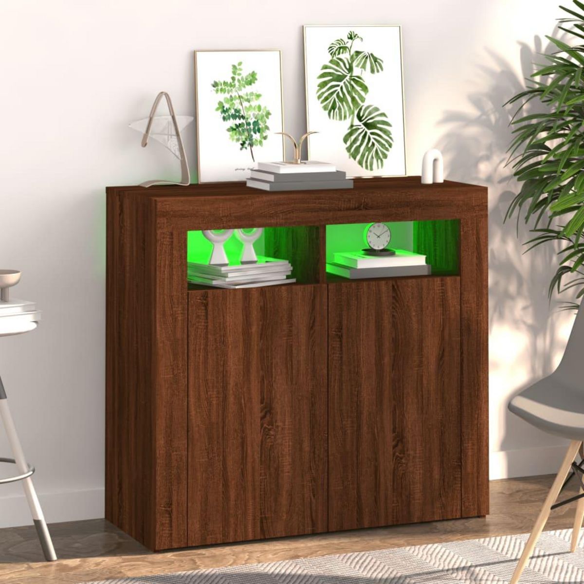 VIDAXL Buffet avec lumieres LED chene marron 80x35x75 cm