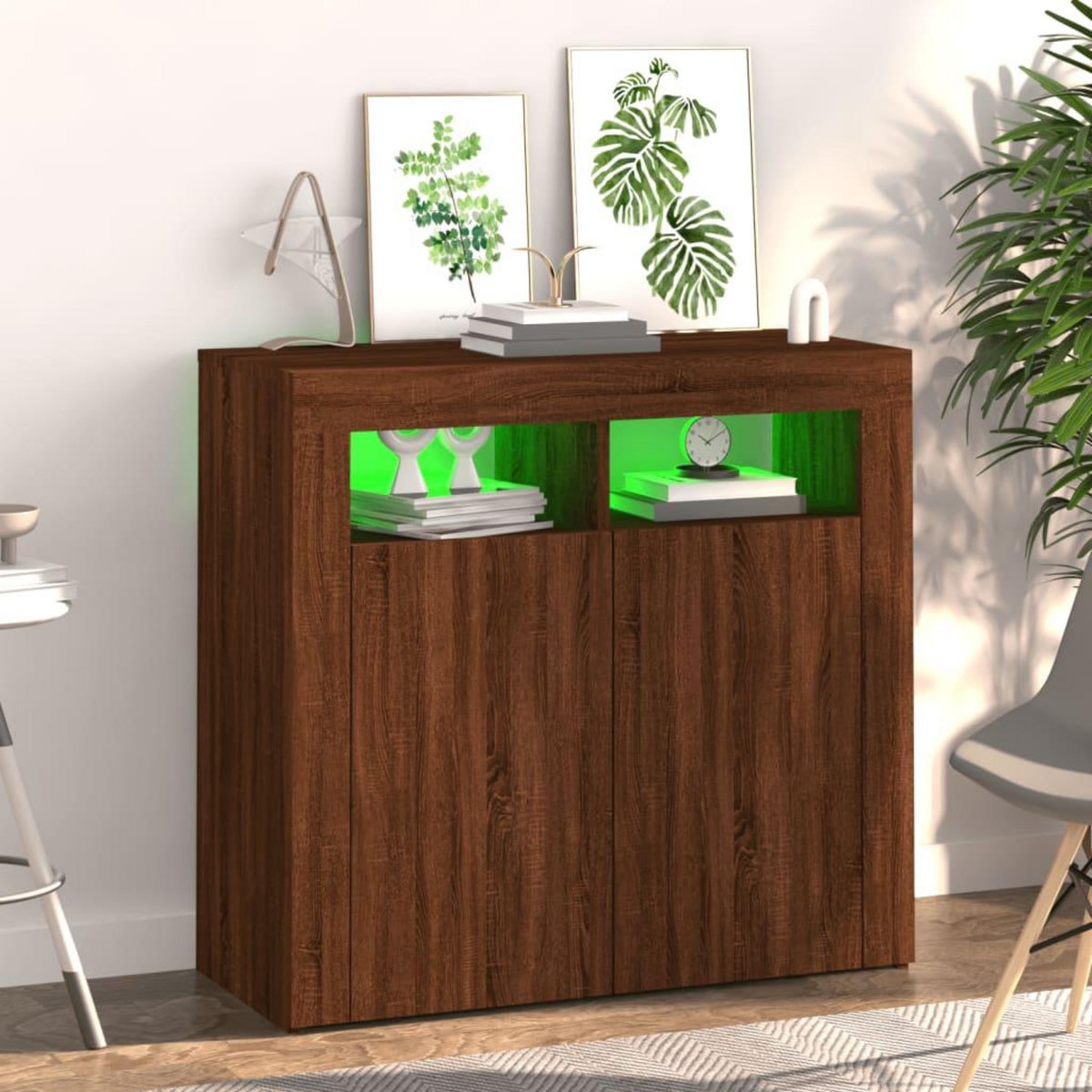 VIDAXL Buffet avec lumieres LED chene marron 80x35x75 cm