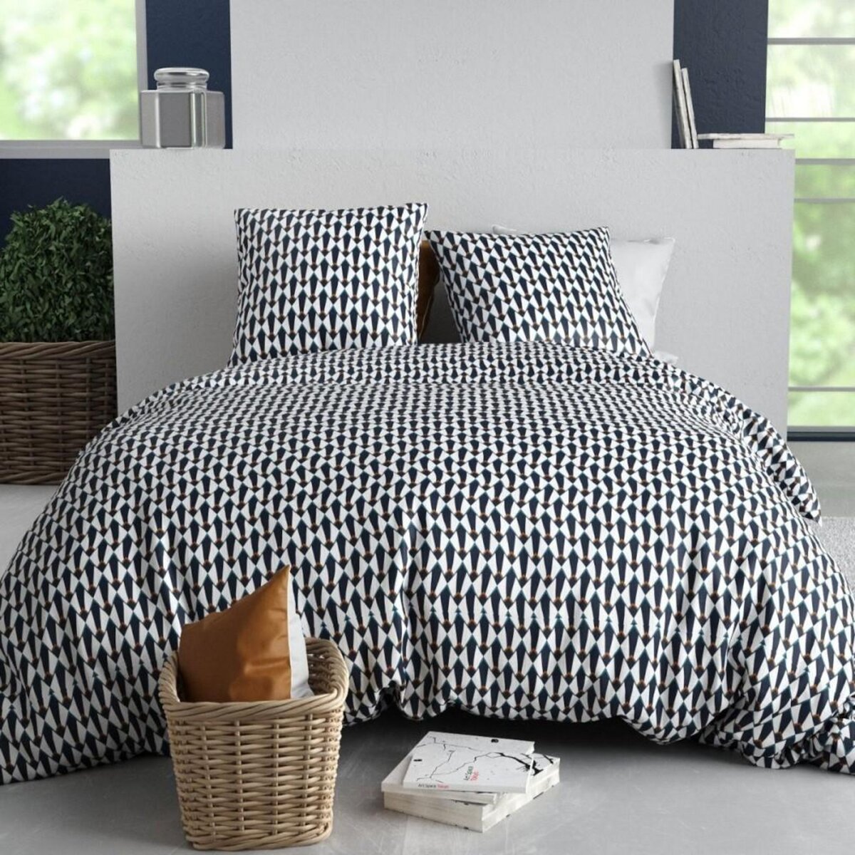 ATELIER DU COTON Housse de couette 260x240 GEO + 2 taies coton 57 fils