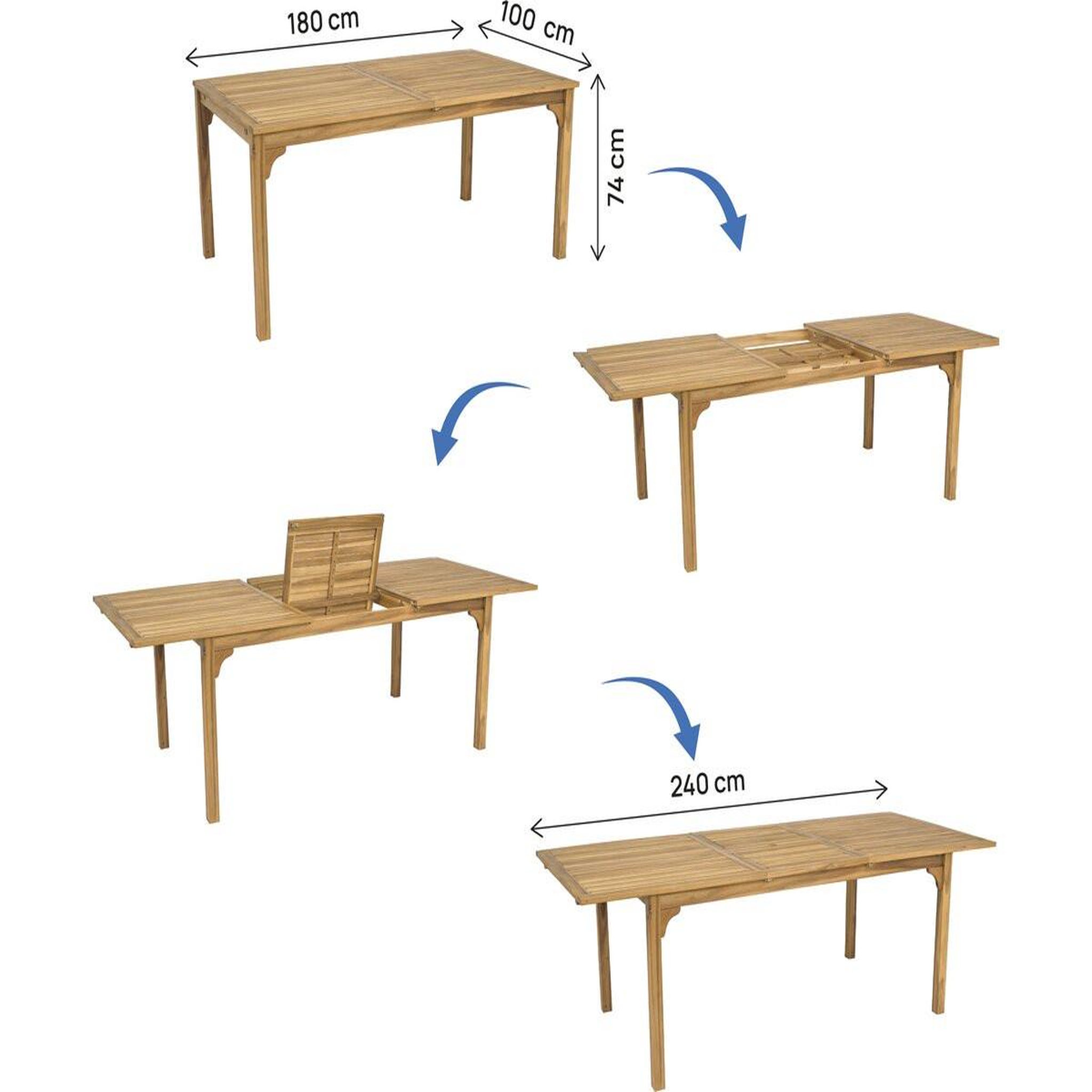 Voir la diapositive 3 : Habitat et Jardin Table de jardin extensible en bois 180/240 cm  Valladolid  – 6 à 10 places - Marron