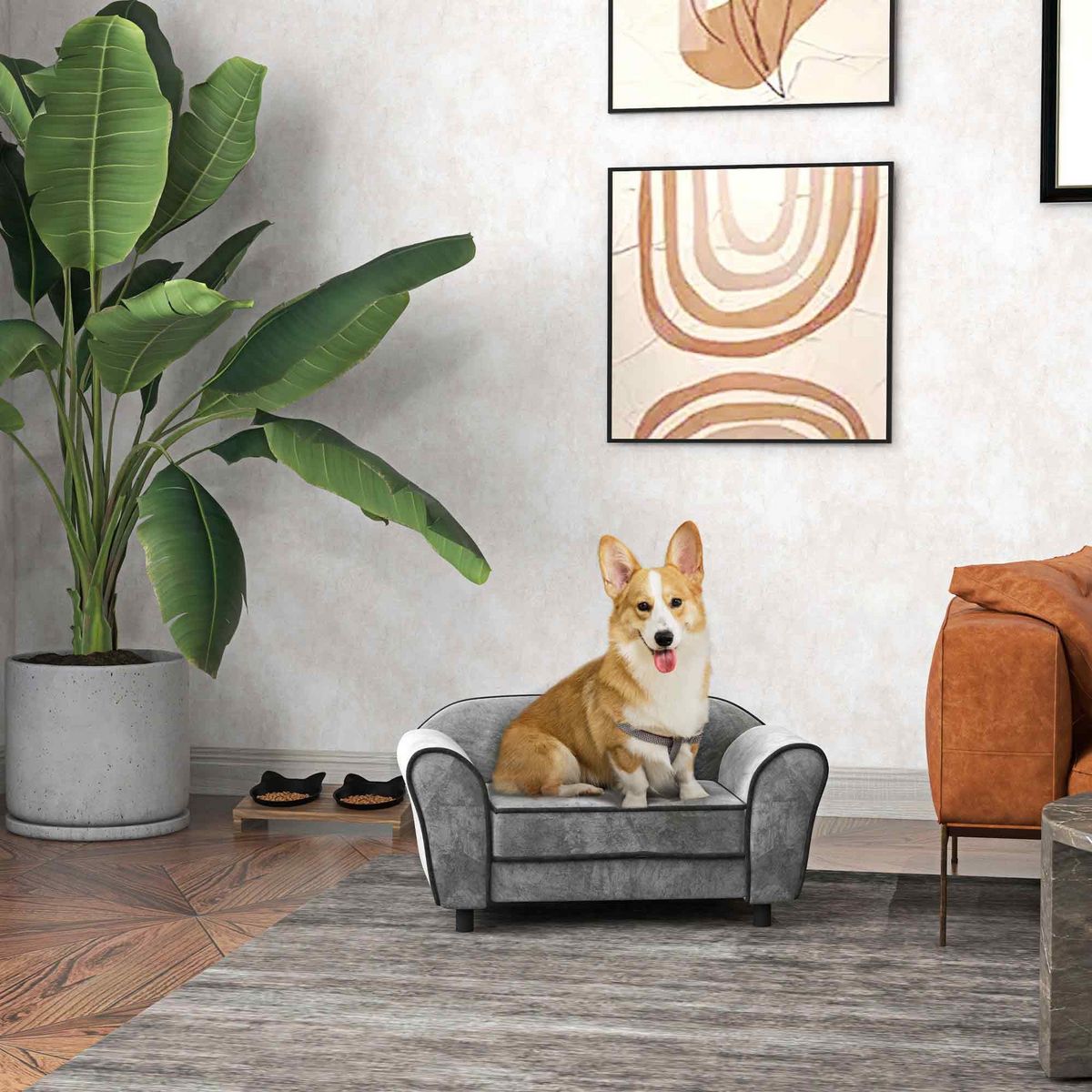 PAWHUT Canapé pour chien design - coussin déhoussable - dim. 74L x 41l x 32,5H cm - velours gris