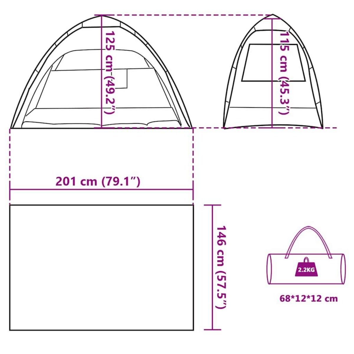 VIDAXL Tente de plage 2 personnes gris liberation rapide impermeable