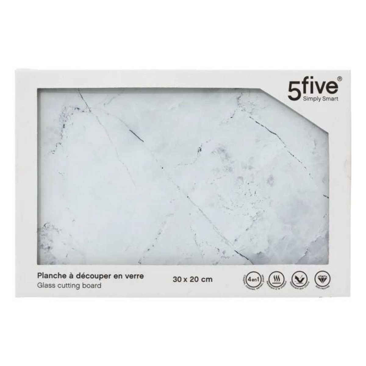 FIVE Planche à Découper en Verre  Marbre  30cm Blanc