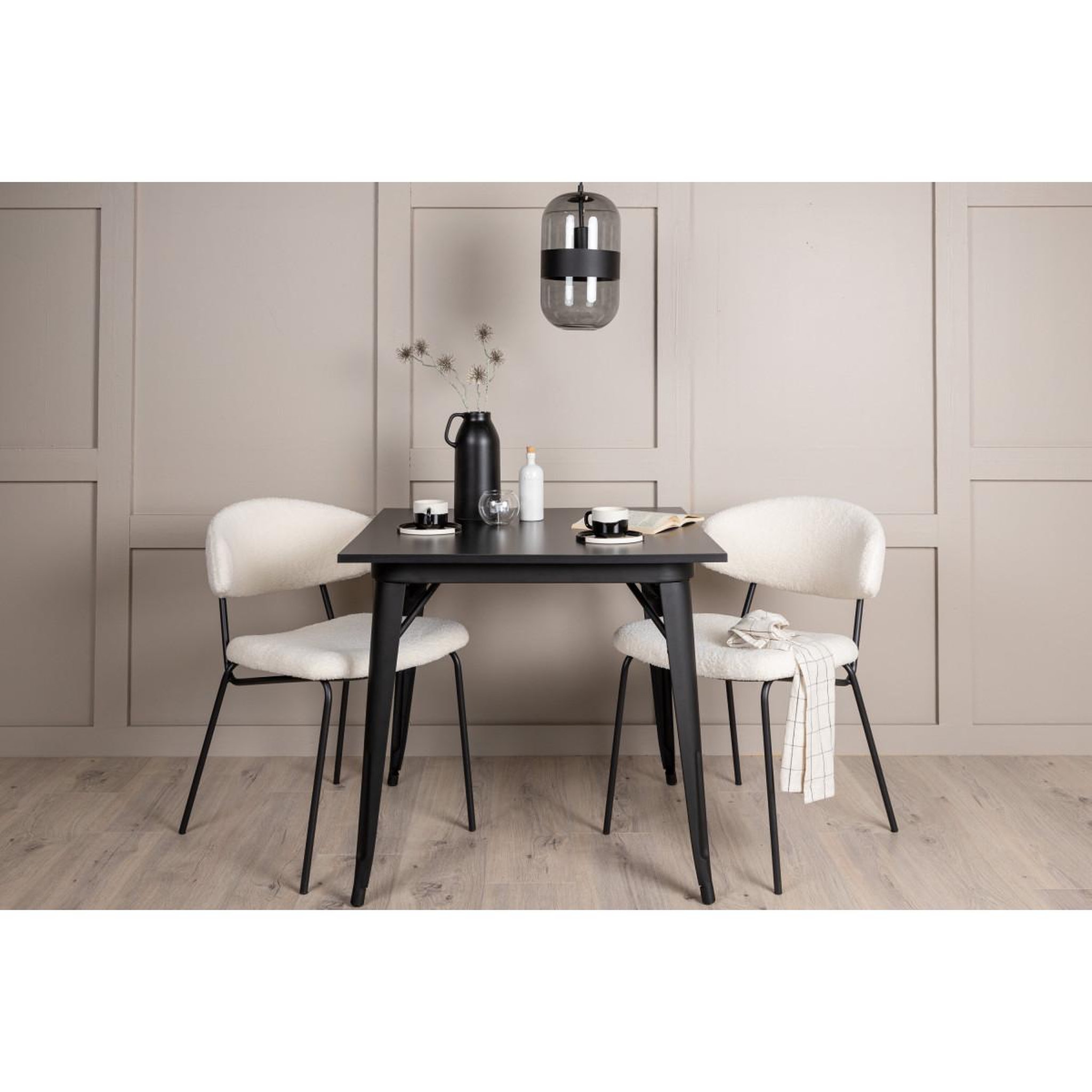 Voir la diapositive 6 : Paris Prix Ensemble table à manger & 2 chaises  tempe & chico  80cm noir & blanc crème