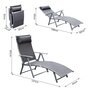 Voir la diapositive 3 : OUTSUNNY Outsunny transat chaise longue bain de soleil pliable dossier inclinable multi-positions têtière fournie 137L x 64l x 101H cm métal époxy textilène gris