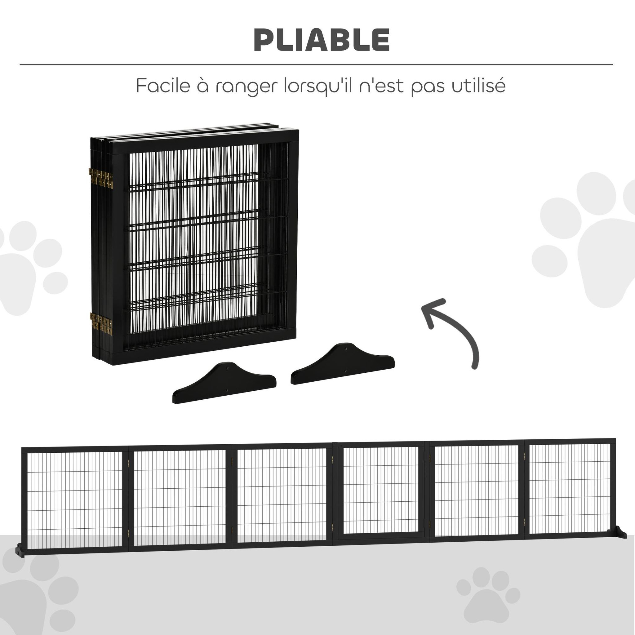 Voir la diapositive 6 : PAWHUT Barrière de sécurité parc enclos chien modulable pliable porte verrouillable intégrée 5 panneaux grillage acier noir bois de pin noir