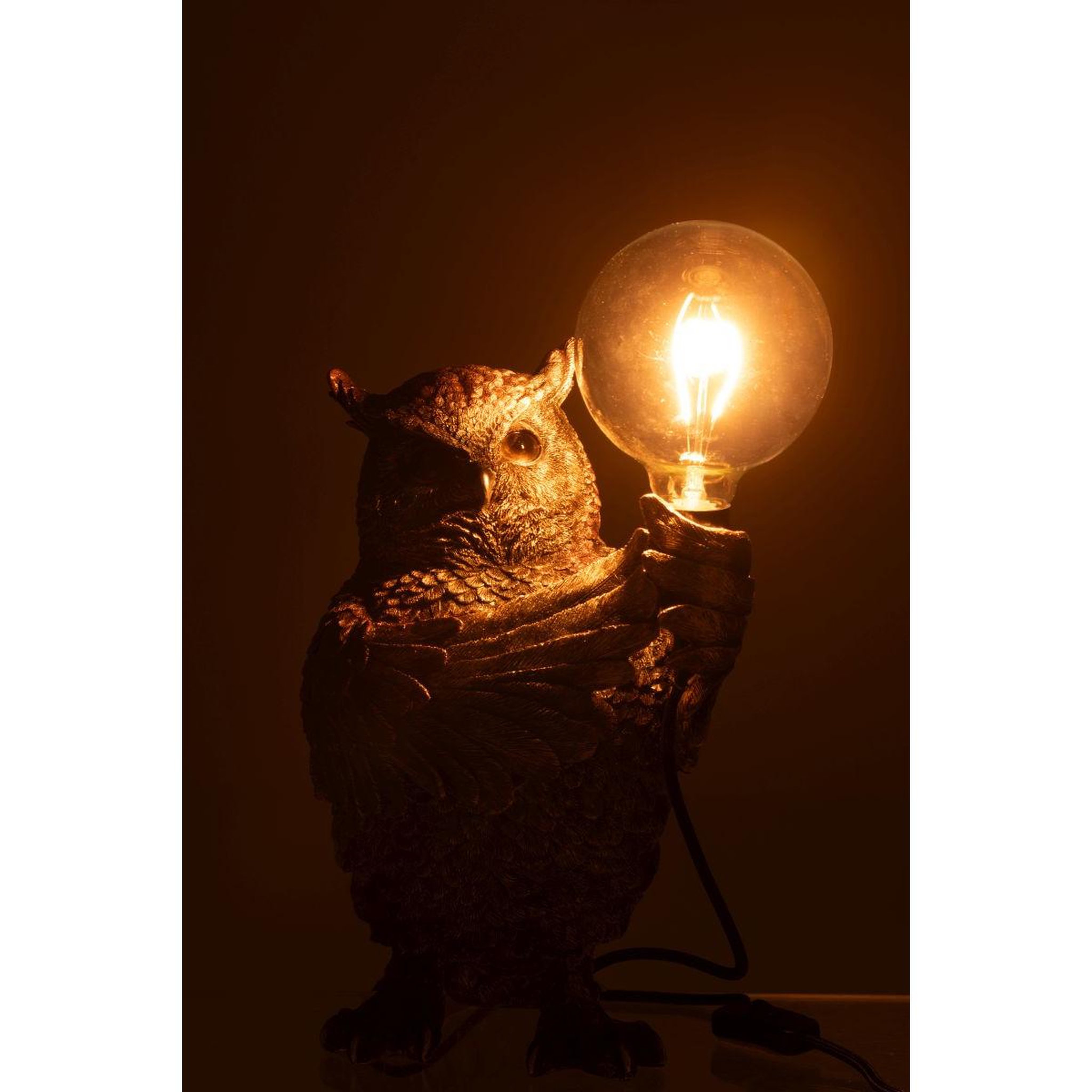 Voir la diapositive 4 : J-LINE Lampe à Poser en Résine  Hibou  37cm Marron