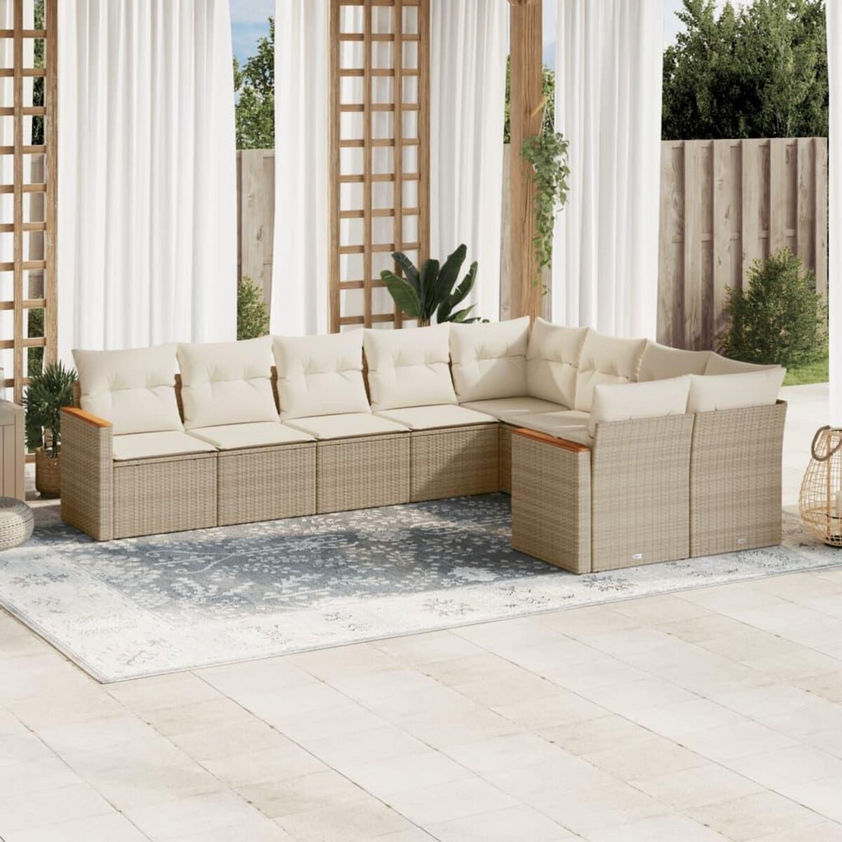 VIDAXL Salon de jardin avec coussins 9 pcs beige resine tressee