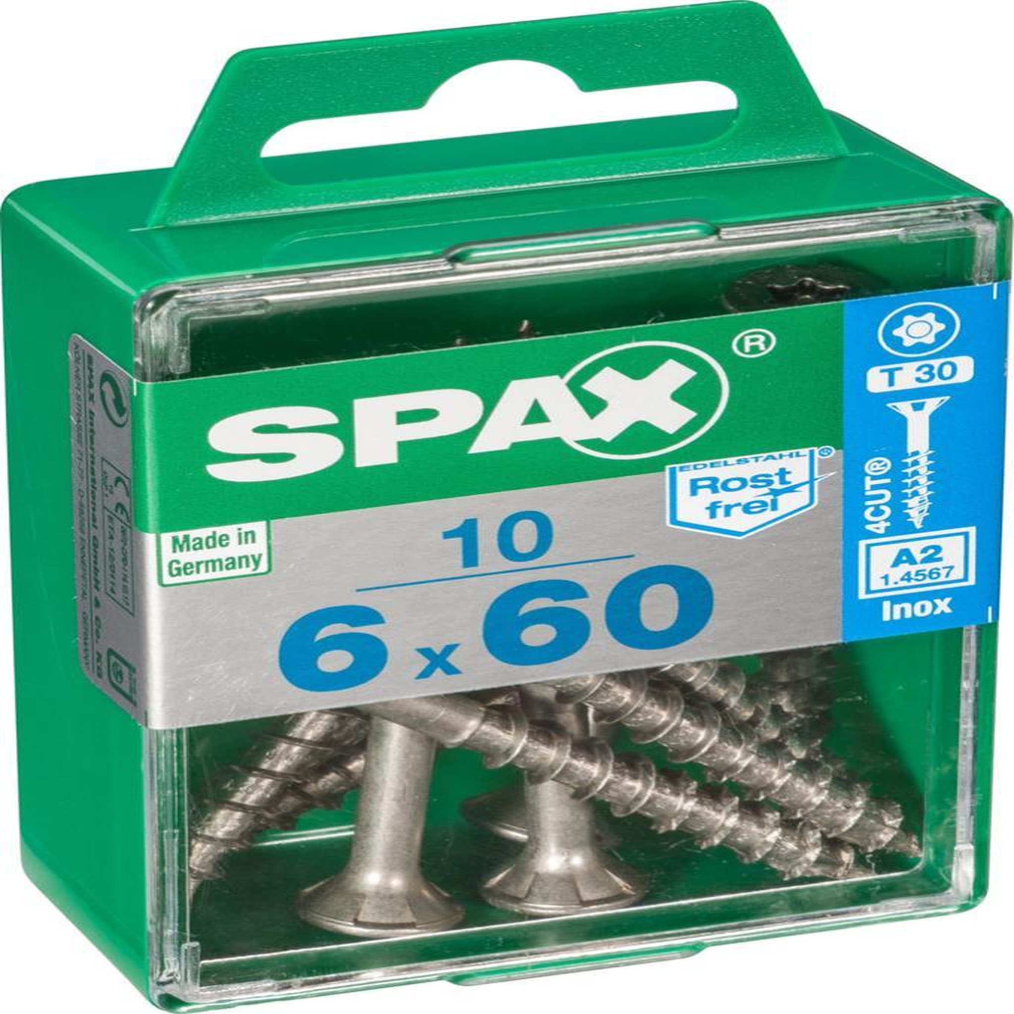 CENTRALE BRICO Lot de 10 vis inox tête fraisée torx SPAX, Diam.6 mm x L.60 mm