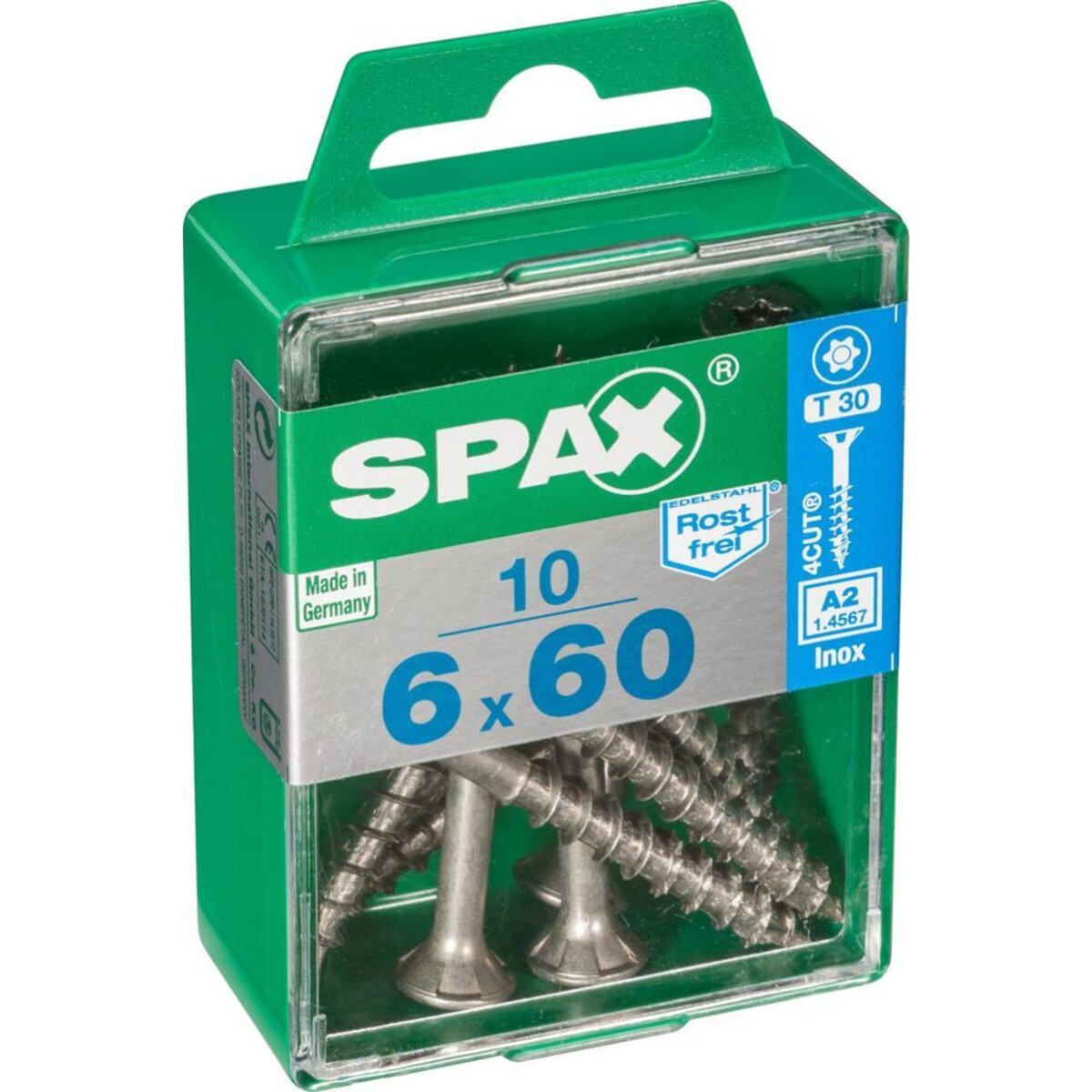 CENTRALE BRICO Lot de 10 vis inox tête fraisée torx SPAX, Diam.6 mm x L.60 mm
