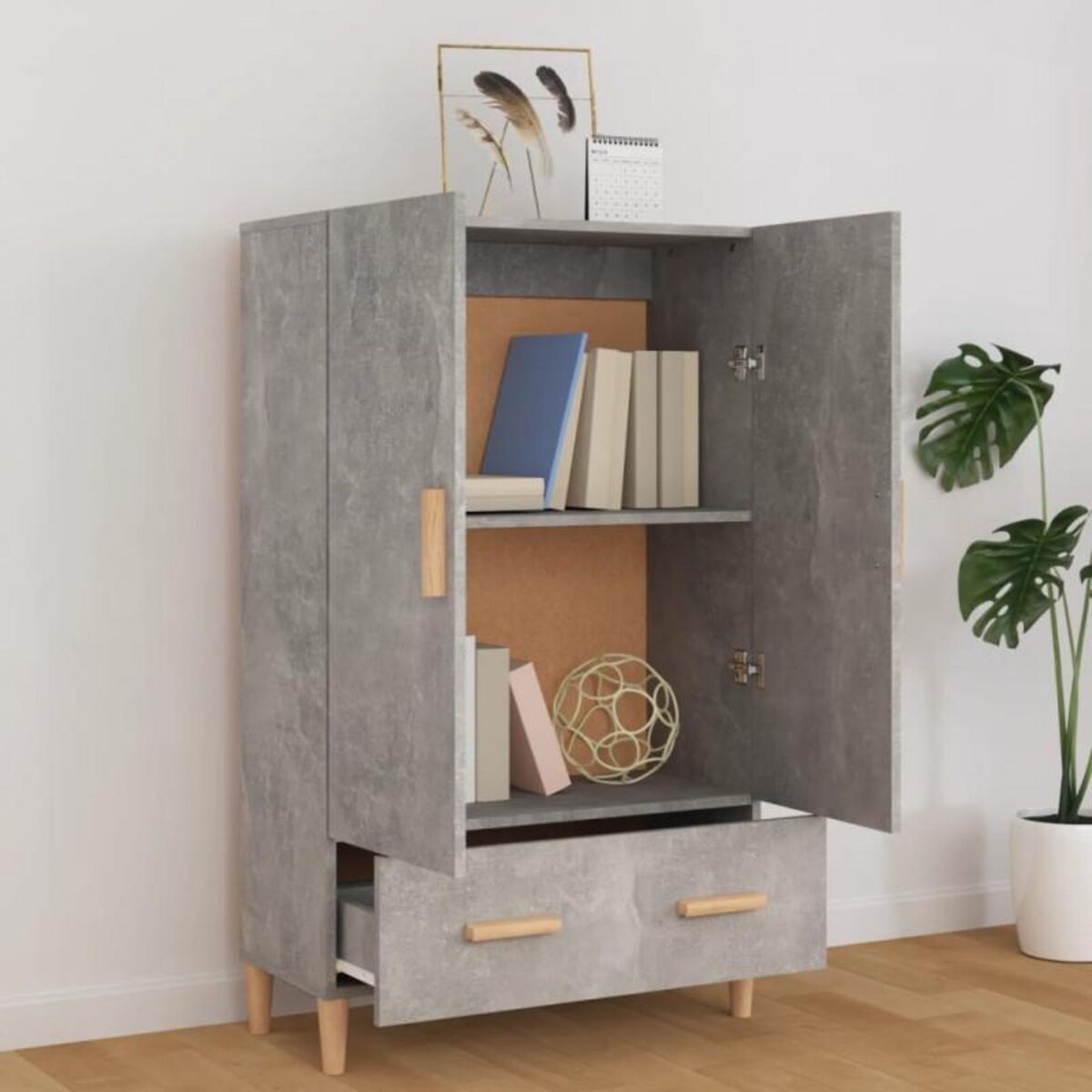VIDAXL Buffet haut Gris béton 70x31x115 cm Bois d ingénierie
