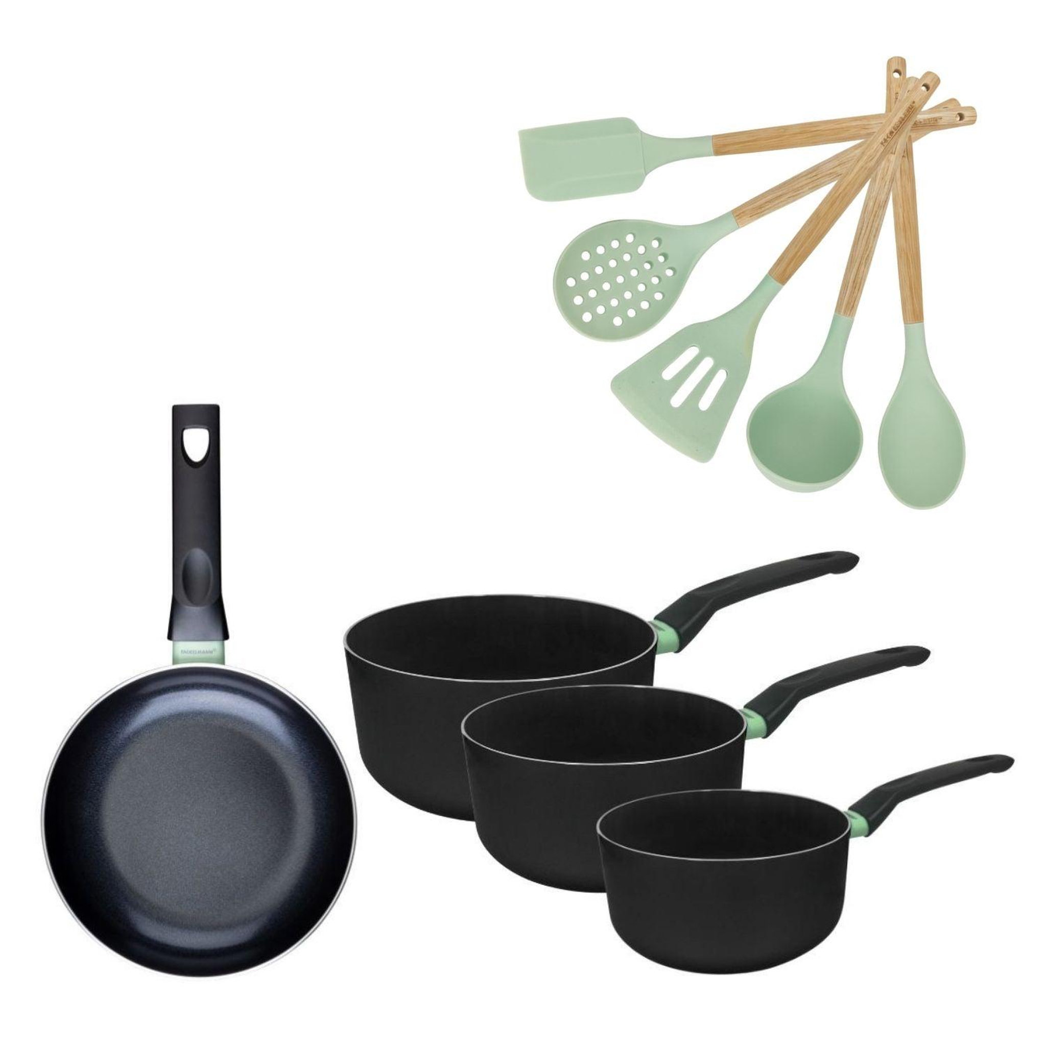 Fackelmann Batterie de cuisine avec 1 poêle 20 cm et 3 casseroles 16/18/20 cm sans pfas et 5 ustensiles de cuisine fackelmann brandao océan