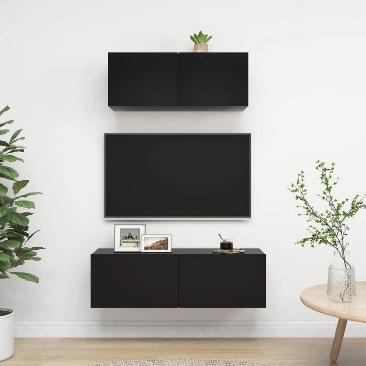 VIDAXL Ensemble de meuble TV 2 pcs Noir Bois d'ingenierie