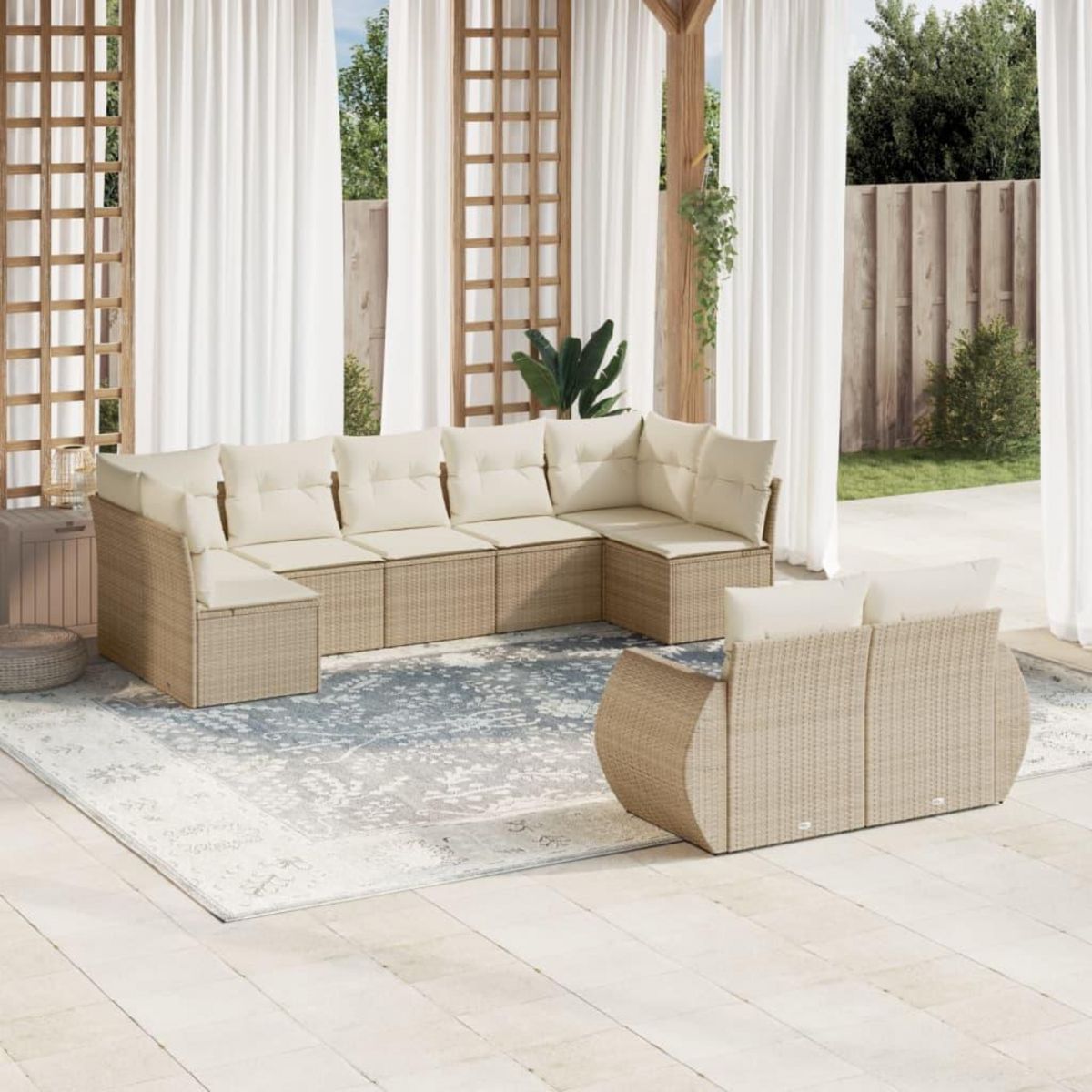 VIDAXL Salon de jardin avec coussins 9 pcs beige resine tressee