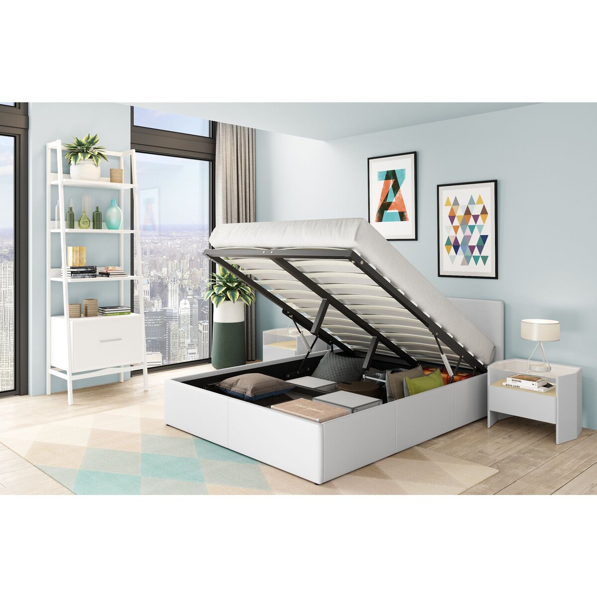 Lit coffre 140x190 cm sommier inclus avec tête de lit WILLOW