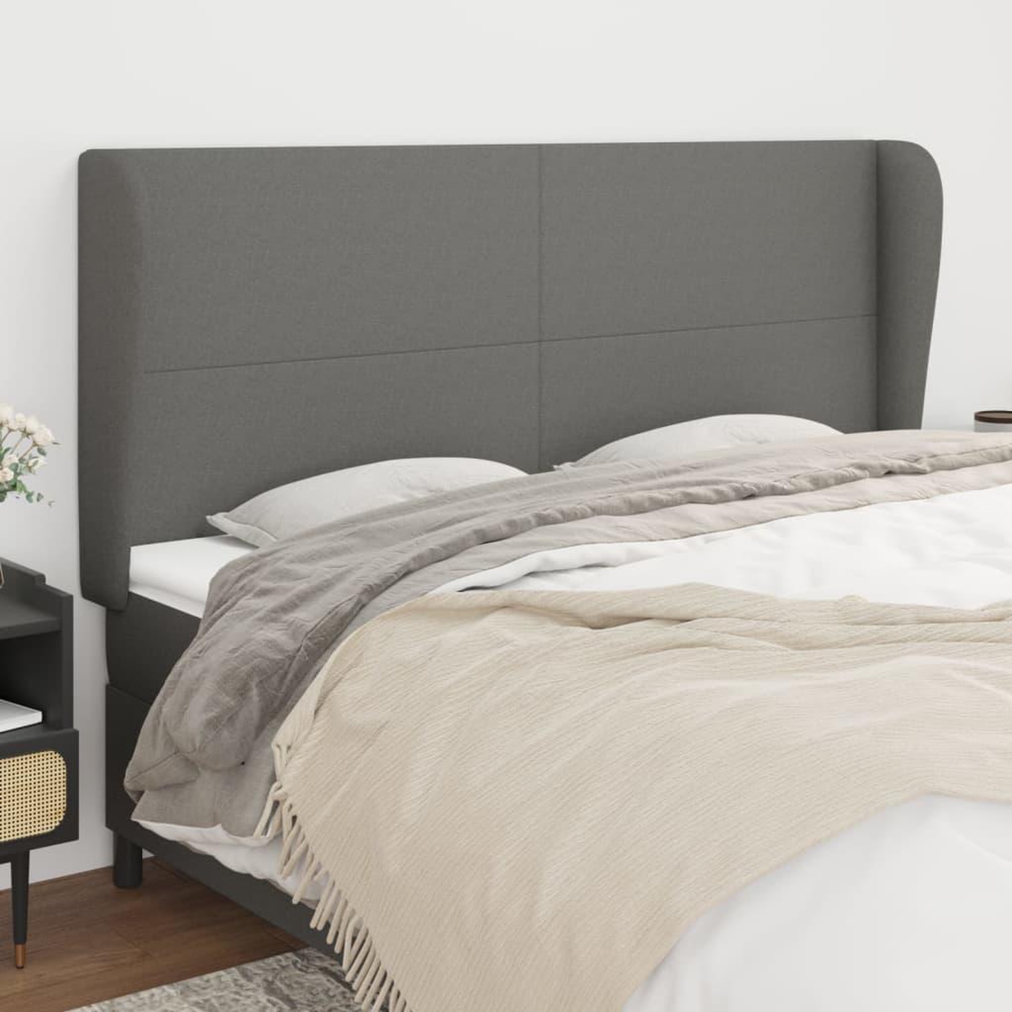 Voir la diapositive 1 : VIDAXL Tete de lit avec oreilles Gris fonce 163x23x118/128 cm Tissu