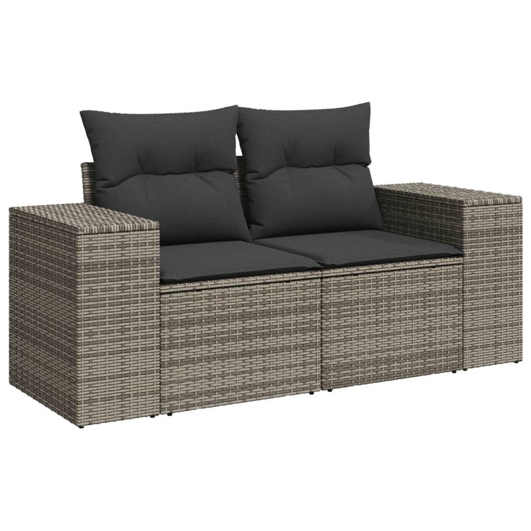 Voir la diapositive 2 : VIDAXL Canape de jardin 2 places avec coussins gris resine tressee