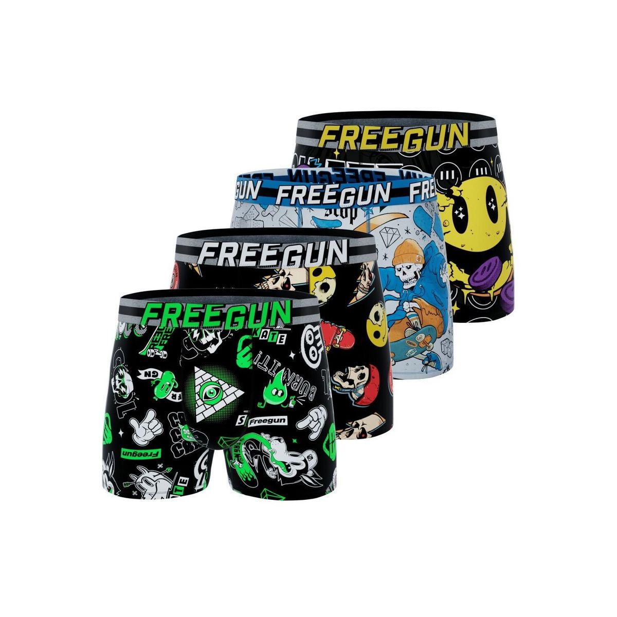 FREEGUN lot de 4 boxers enfant skate 90 Graph