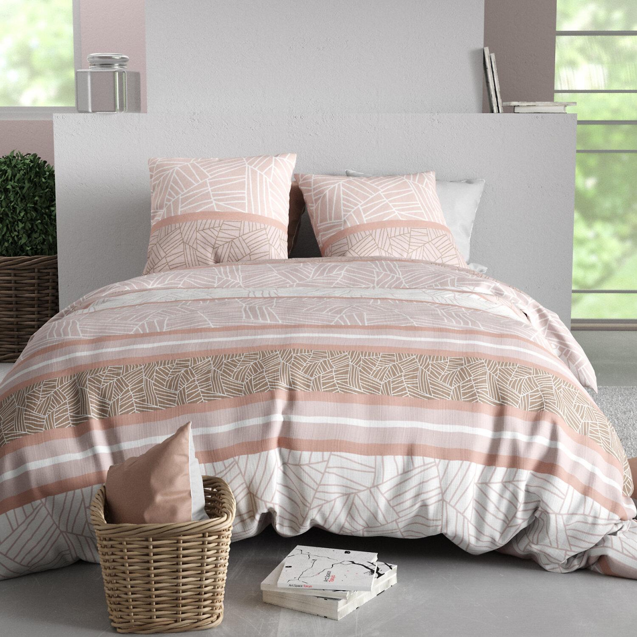 Voir la diapositive 1 : ATELIER DU COTON Parure housse de couette imprimée 100% coton 57fils trine