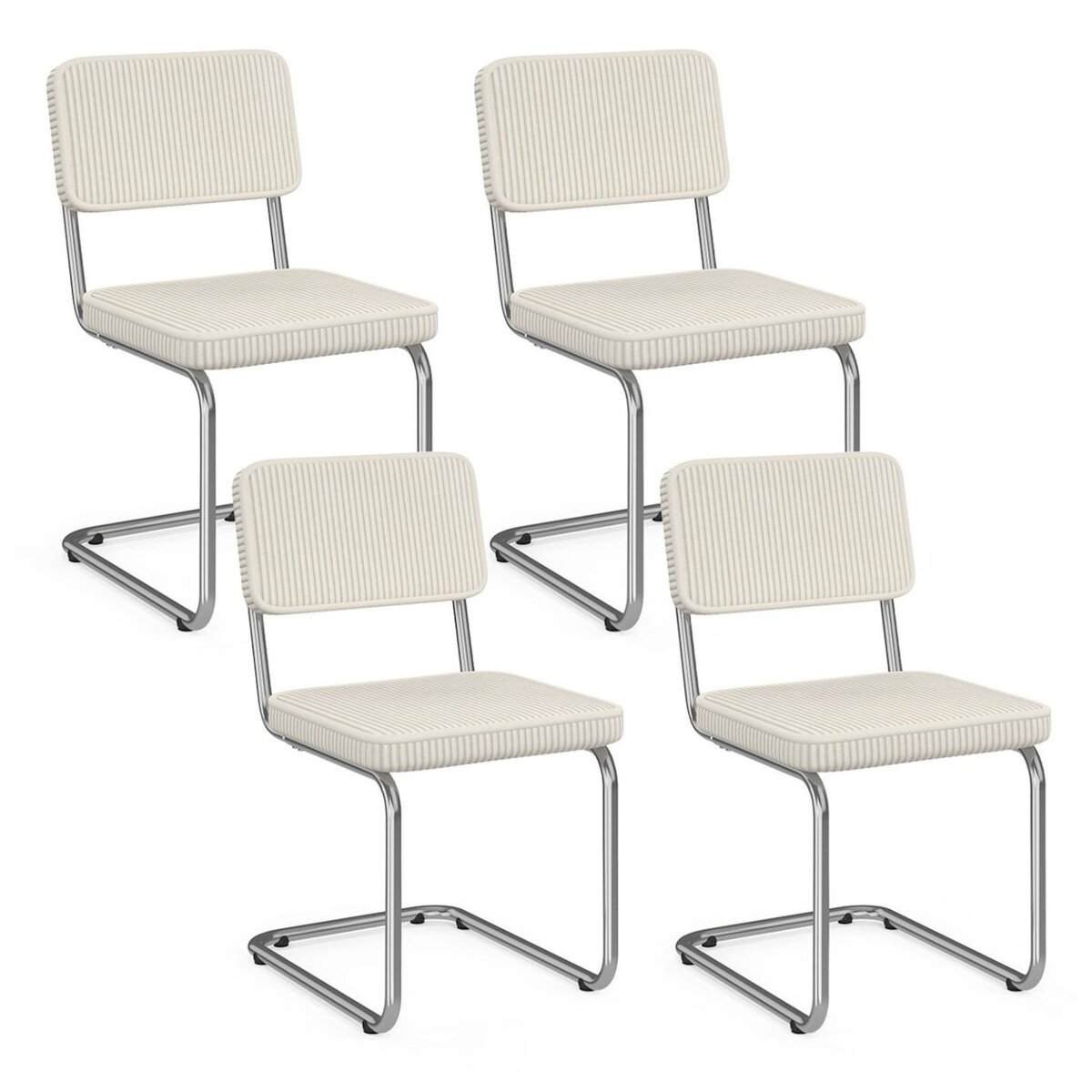 ID MARKET Lot de 4 chaises cantilever NAHE en velours côtelé beige et pied métal