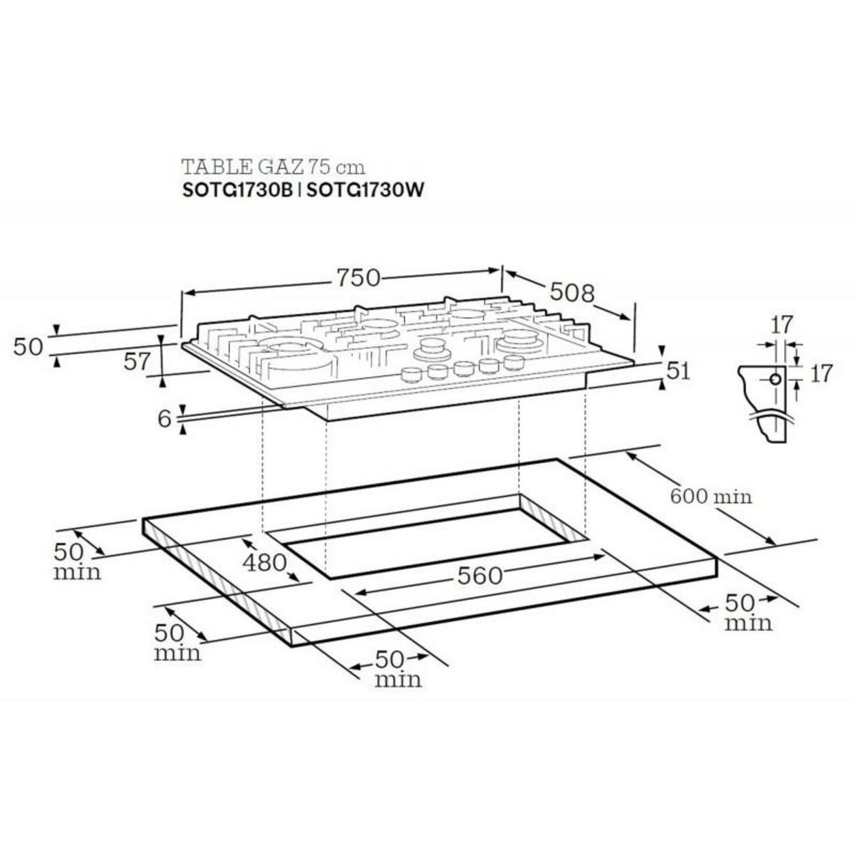 Scholtes Plaque gaz SCHOLTES 75cm, 4961501