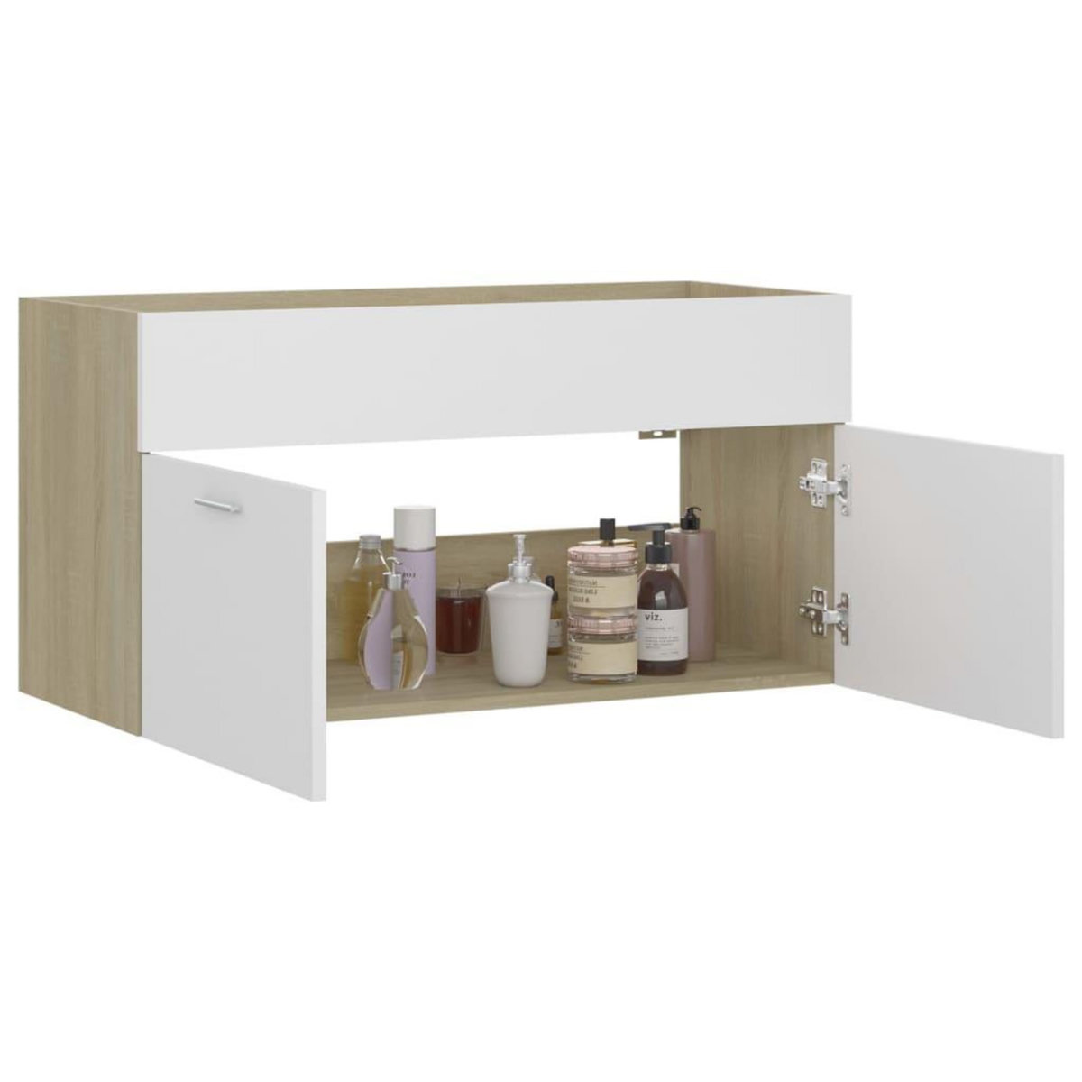 VIDAXL Armoire d'evier Blanc et chene sonoma Bois d'ingenierie