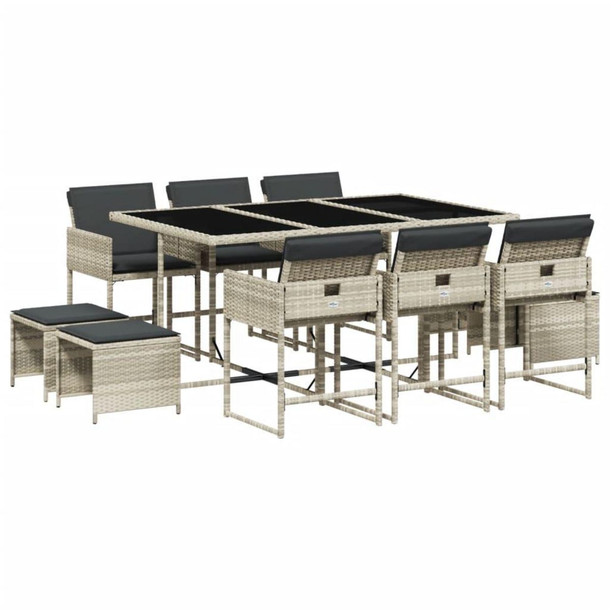 VIDAXL Ensemble a manger de jardin 11pcs avec coussins gris poly rotin