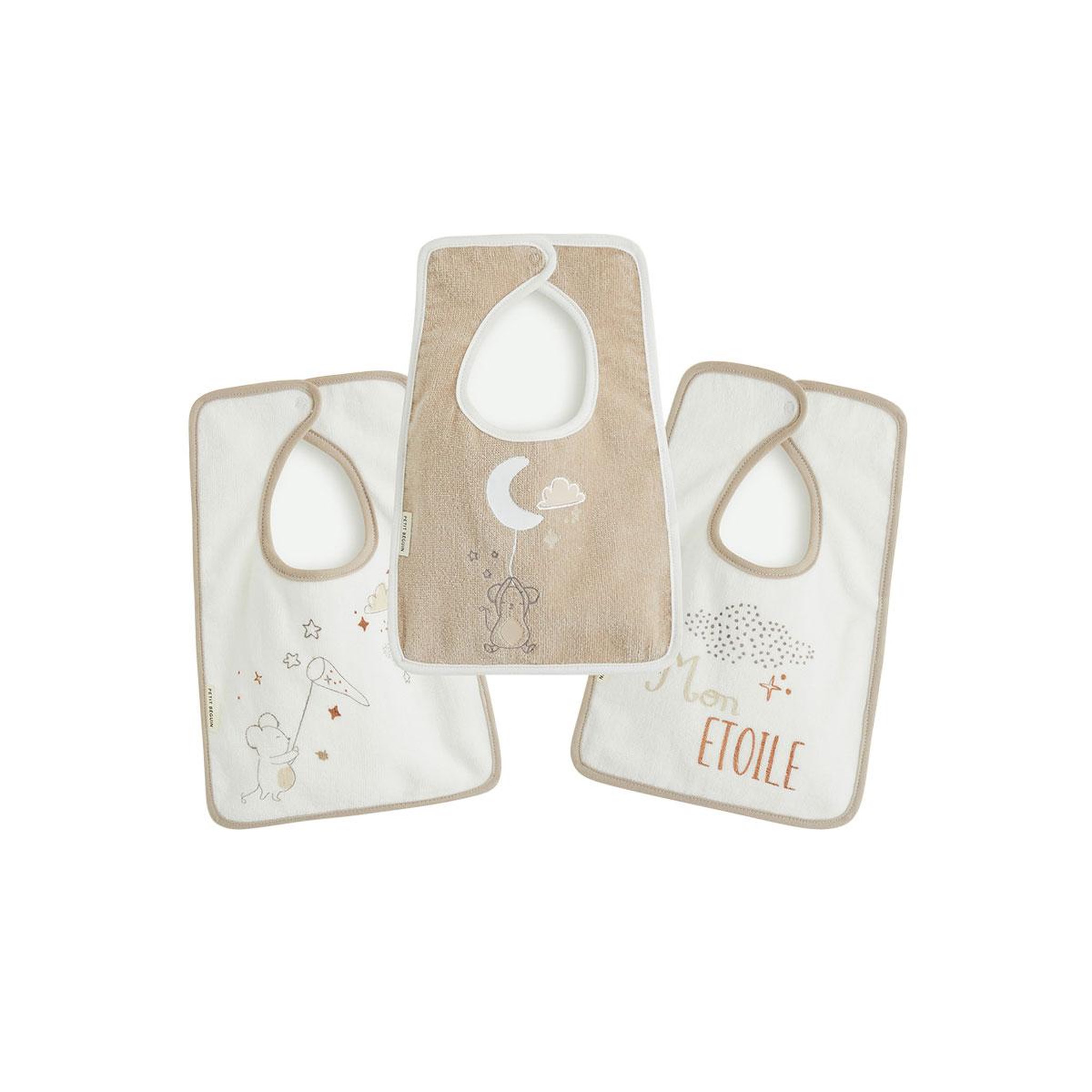 Voir la diapositive 1 : Petit Béguin Lot de 3 bavoirs bébé eliah
