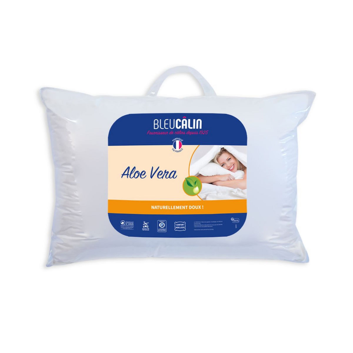 BLEU CALIN Oreiller confort moelleux en polyester enrichie aloé véra RELAXANT