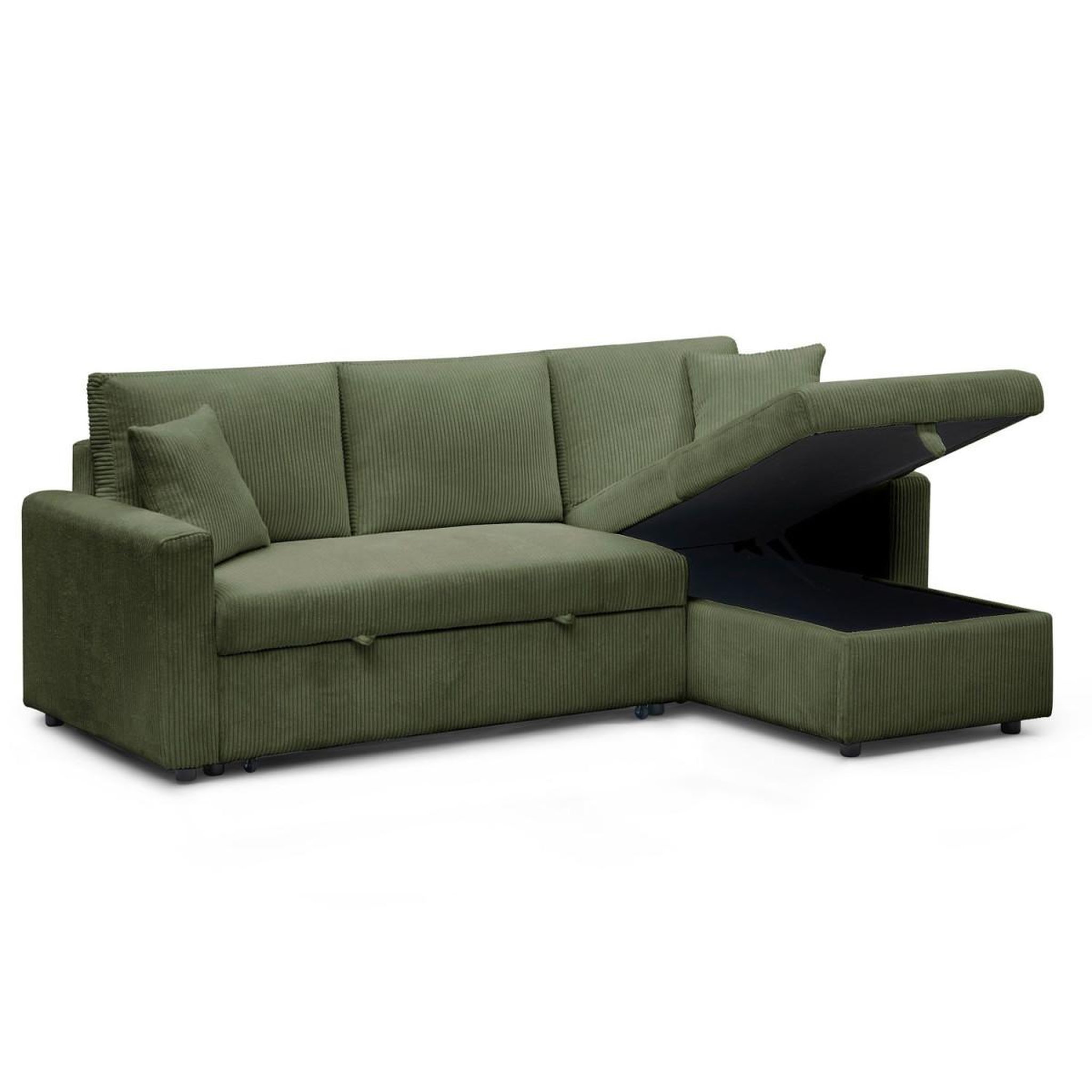 Voir la diapositive 3 : Paris Prix Canapé d'angle convertible  en velours côtelé  brooke  230cm vert