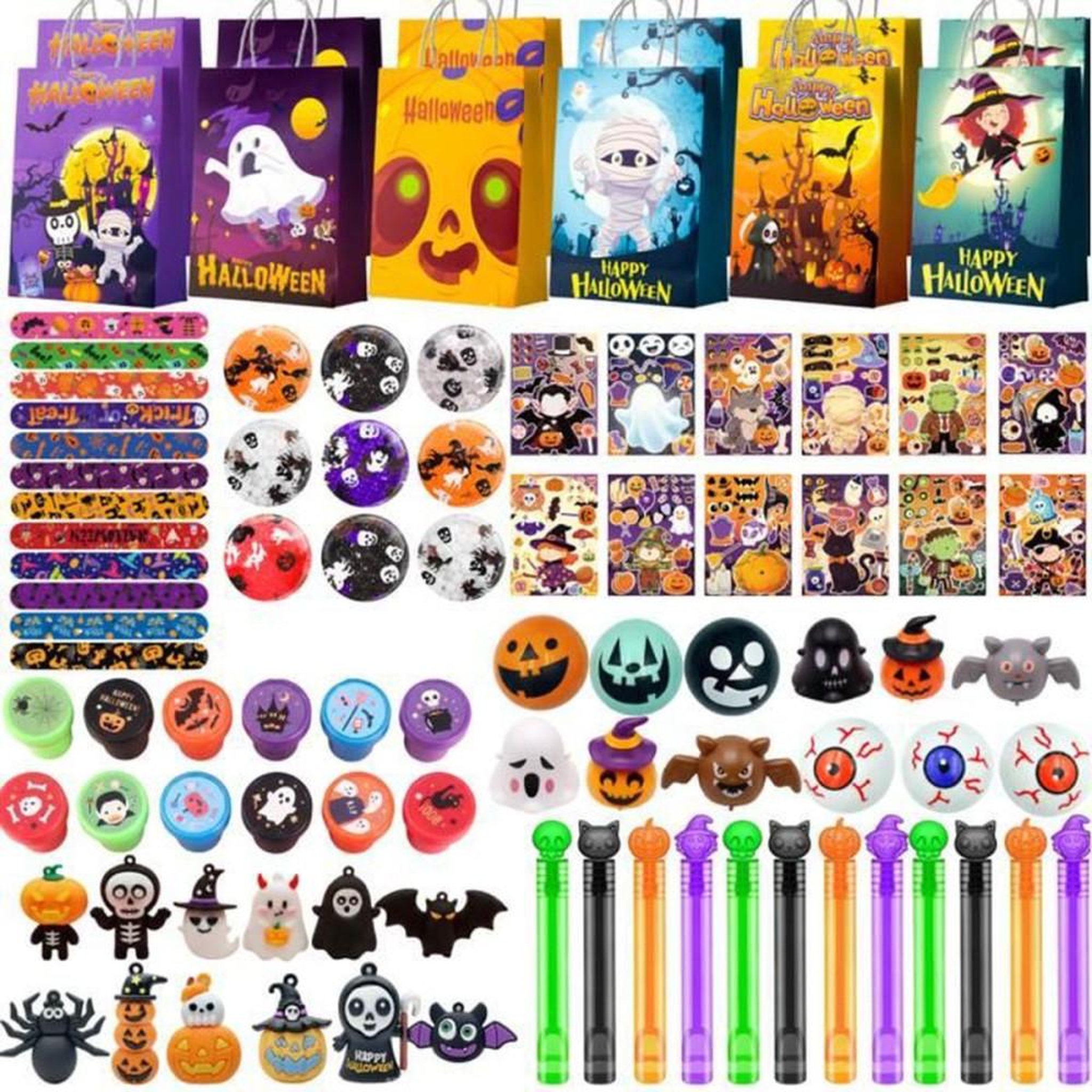 Coffret accessoires fête d'Halloween pour piñata INBOXXARTY avec sacs cadeaux, badges et autocollants