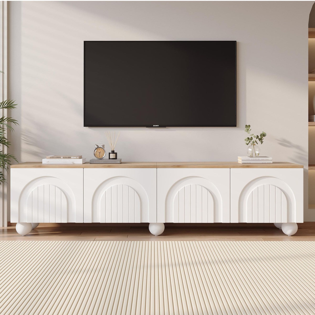 MERAX Meuble tv blanc+naturel 180 cm mdf