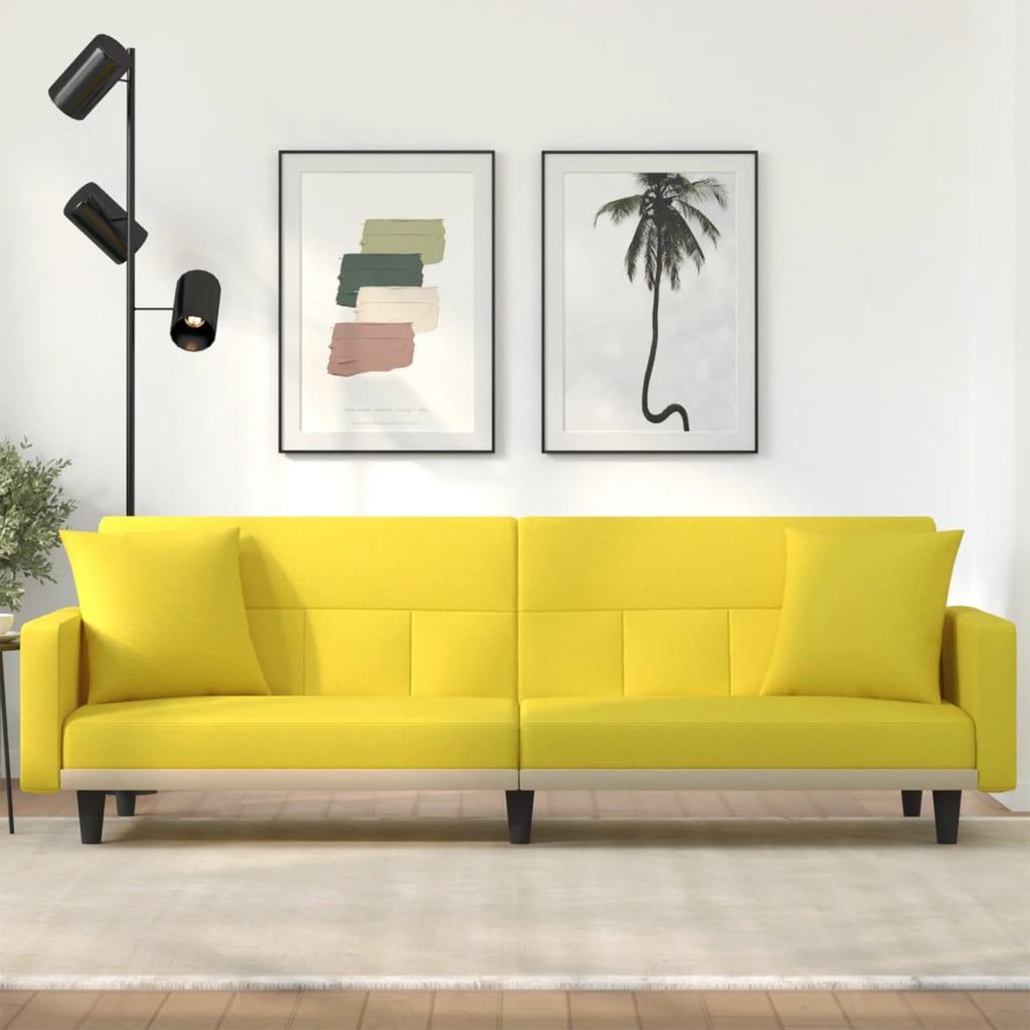 VIDAXL Canape-lit avec coussins jaune clair tissu