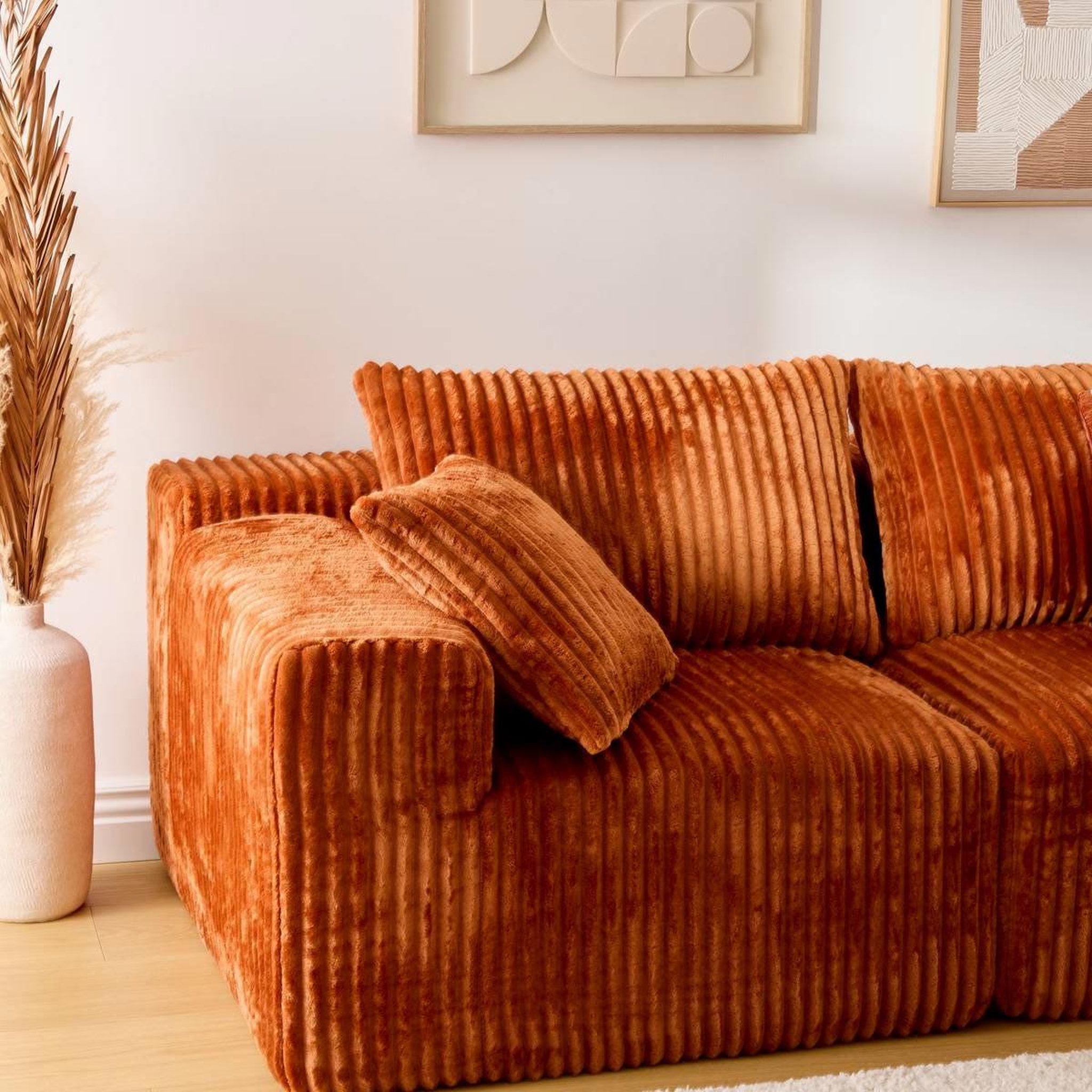 Voir la diapositive 3 : ATMOSPHERA Canapé d'angle côtelé  solka  254cm ambre