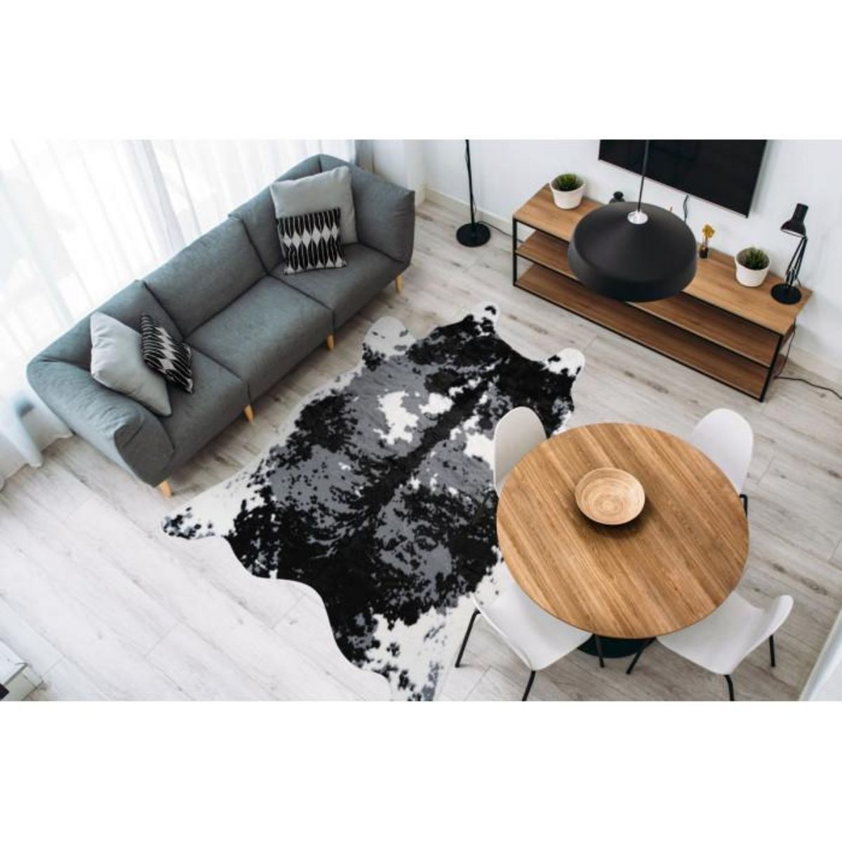 Paris Prix Tapis Imitation Peau de Vache  Desert  160x230cm Noir & Blanc