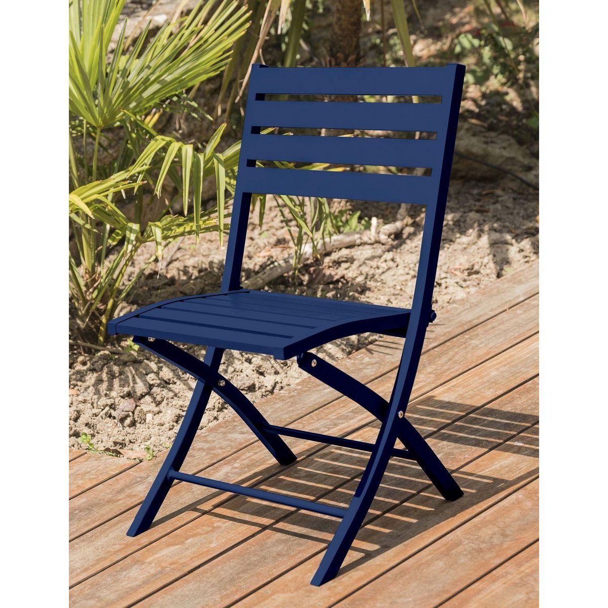 DCB GARDEN Chaise de jardin pliante - Aluminium - Bleu marine - MARIUS