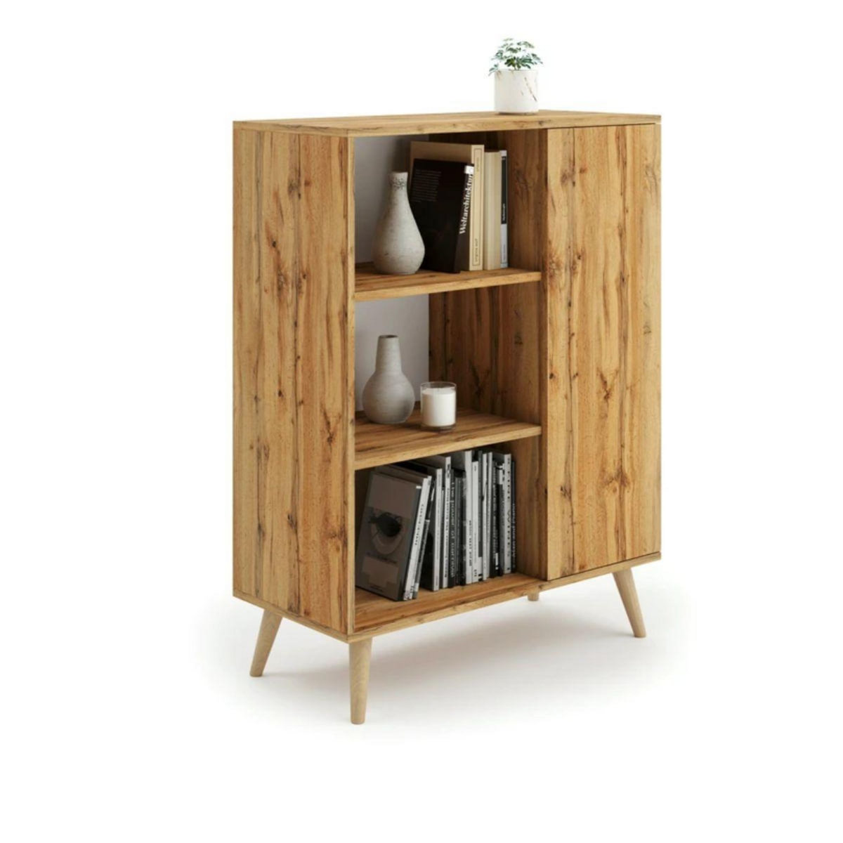 KOBI Bibliothèque Fondi avec pieds en bois au design scandinave