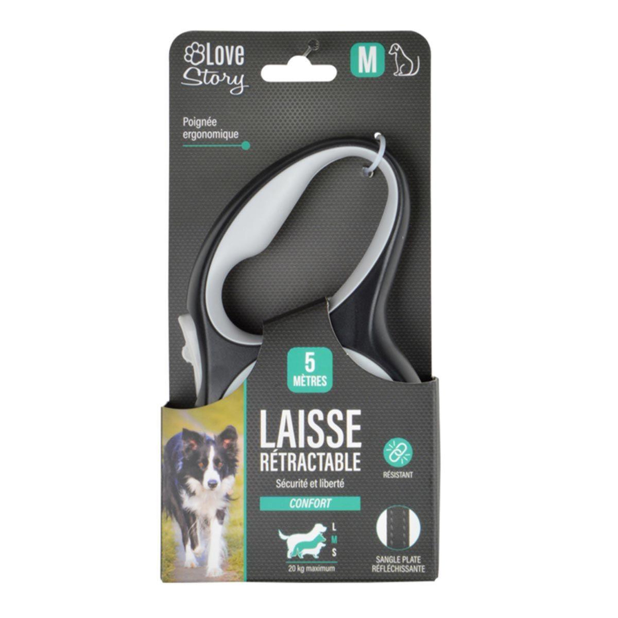 Voir la diapositive 5 : LOVE STORY Laisse rétractable chien  résistante  17cm blanc