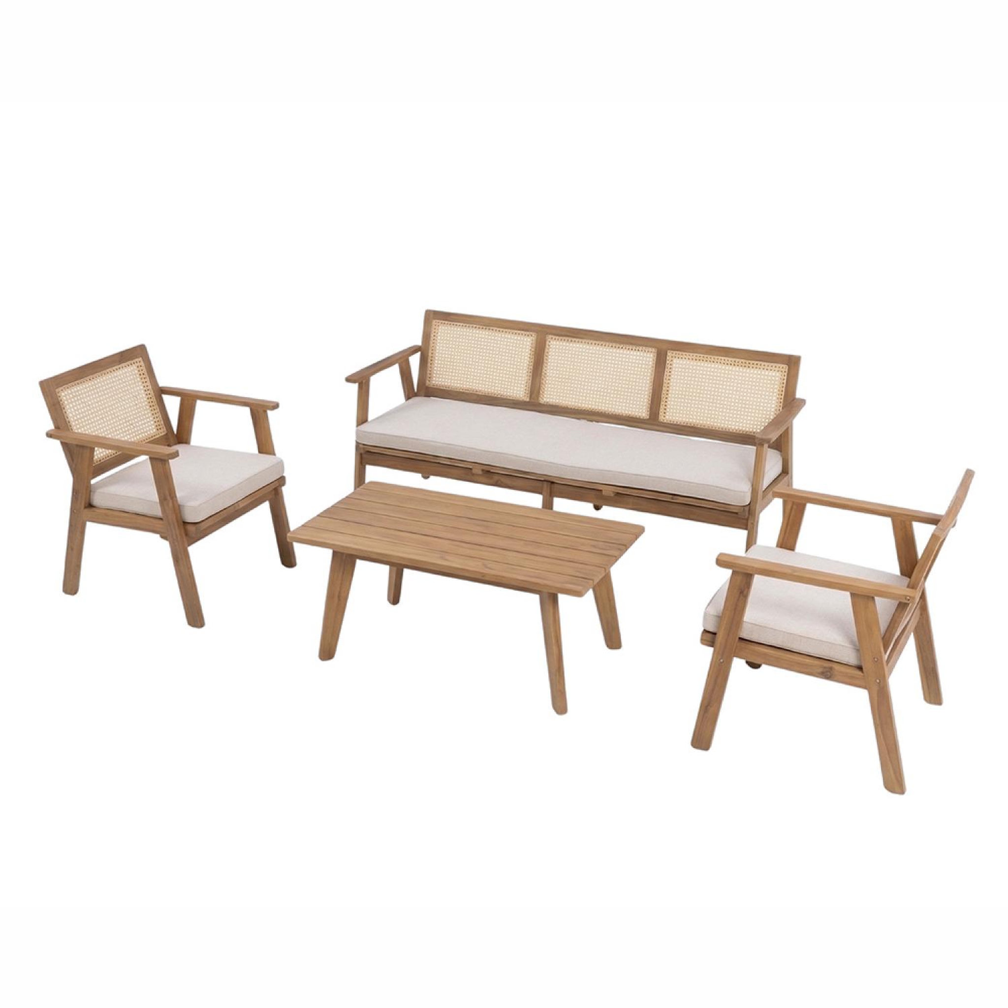 CONCEPT USINE Salon de jardin 5 places en acacia et cannage hanoi