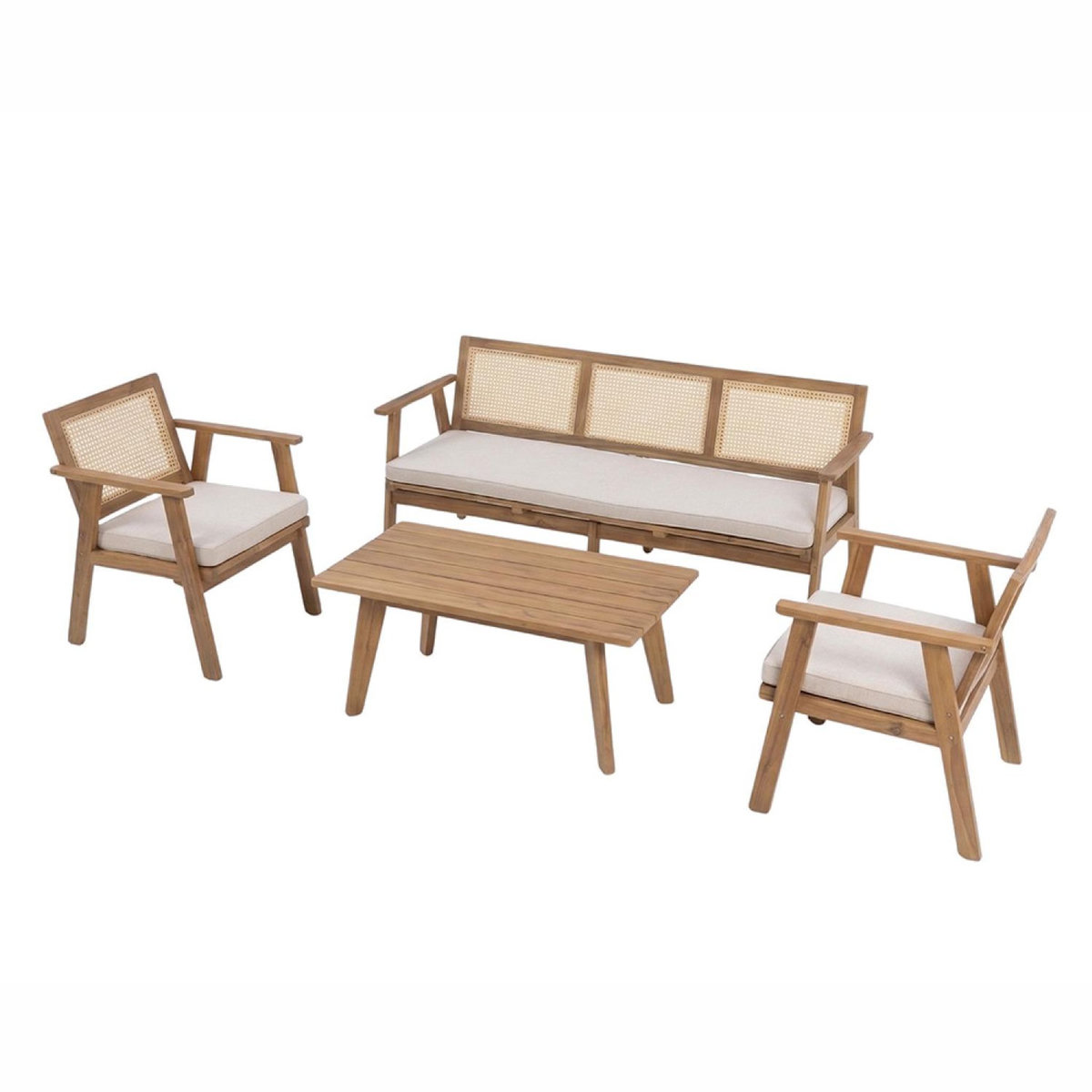 CONCEPT USINE Salon de jardin 5 places en acacia et cannage HANOI