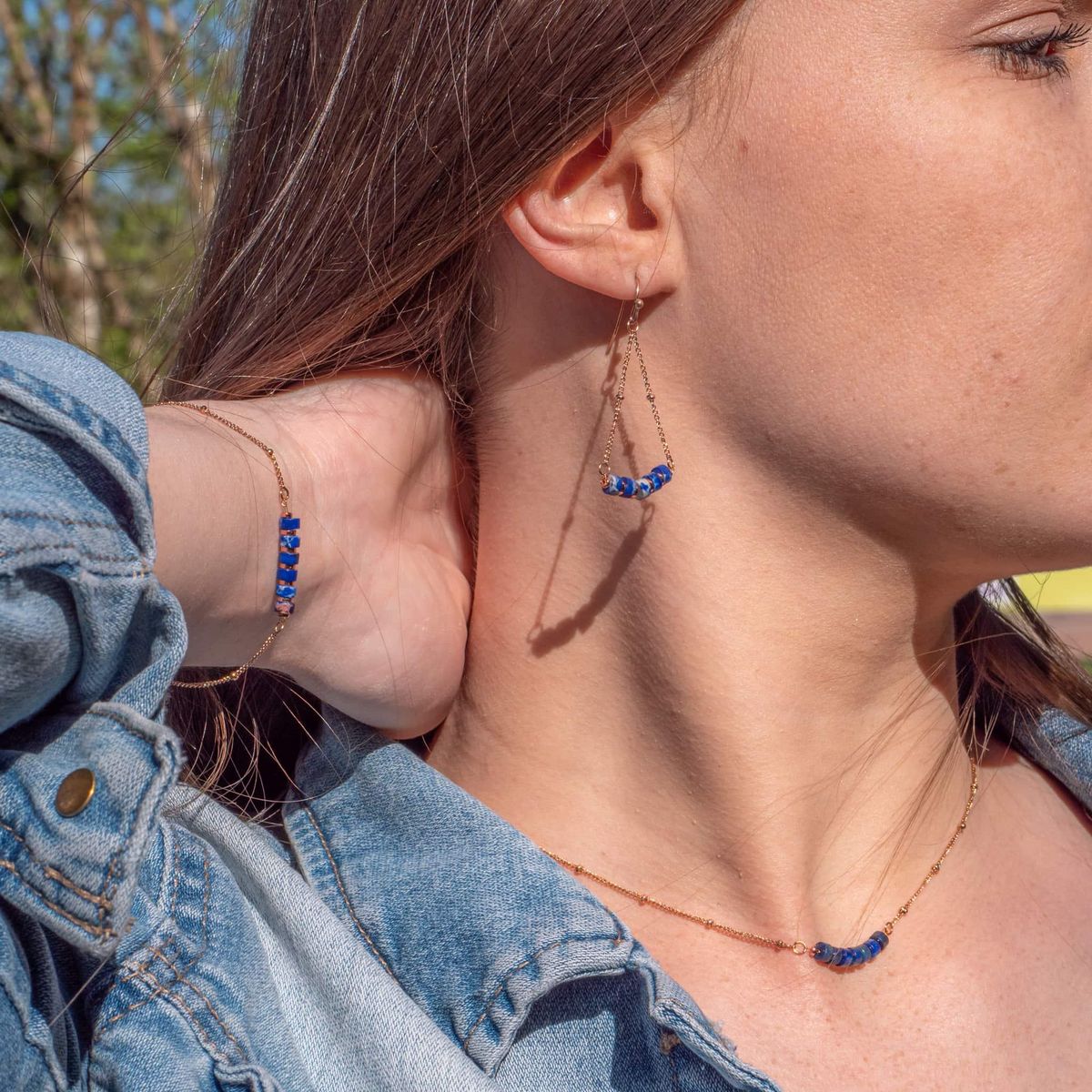 SLOYA Boucles d'oreilles Piana en pierres Lapis-lazuli
