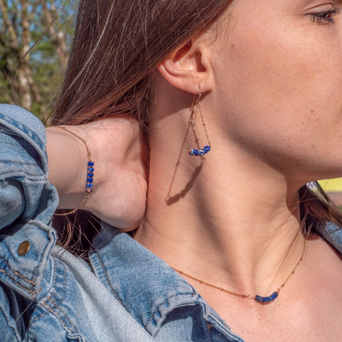 SLOYA Boucles d'oreilles Piana en pierres Lapis-lazuli